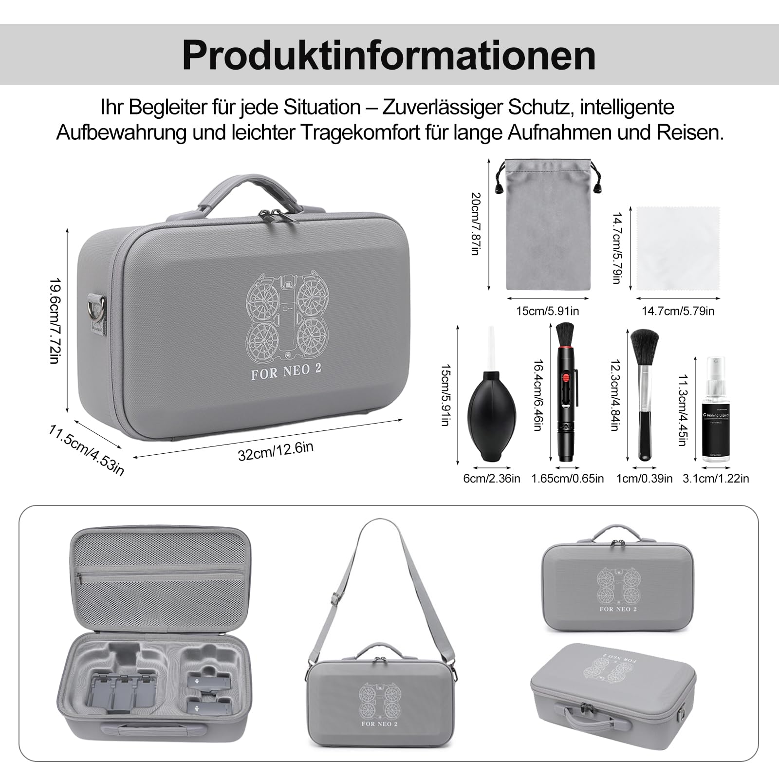 Tasche für DJI NEO 2, Harte Tasche für DJI Neo 2 Fly More Combo, Tragetasche für Neo 2 Fly More Combo Zubehör, Handtasche Case für Neo 2 Drohne RC-N3 Controller Bag, Akku-Ladegerät-Hub