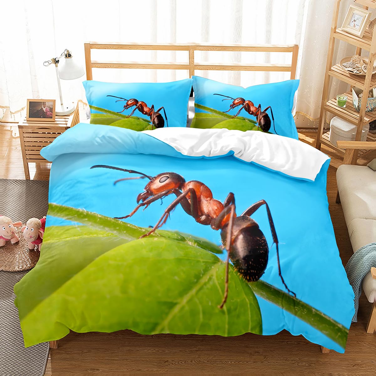 Podwójna poszwa na kołdrę 240 x 220 mrówek, zestaw pościeli z mikrofibry, 1 podwójna poszwa na kołdrę 240 x 220 cm + 2 poszewki na poduszki 50 x 80 cm