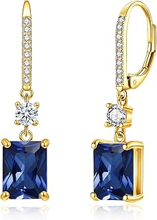 Rectangular-cut Drop Dangle Earrings for Women Hypoallergenic, Multi-color Cubic Zirconia Earrings Diamond Dangle Earrings Jewelry Gifts for Mothers Day 14K White Gold