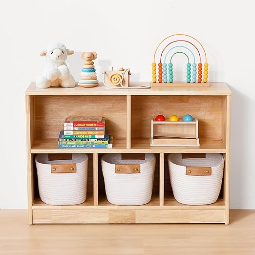 Cube Storage Rubber Wood Montessori Shelf And L, Compact