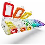 Fullicon Weekly Pill Organizer 7 Day Ultra Moisture and Spill Proof Daily Pill Box, Large Medicine Case with Secure Buckle, Compact Travel Pill Container for Pill, Vitamin, & Fish Oil (Rainbow Clear)
