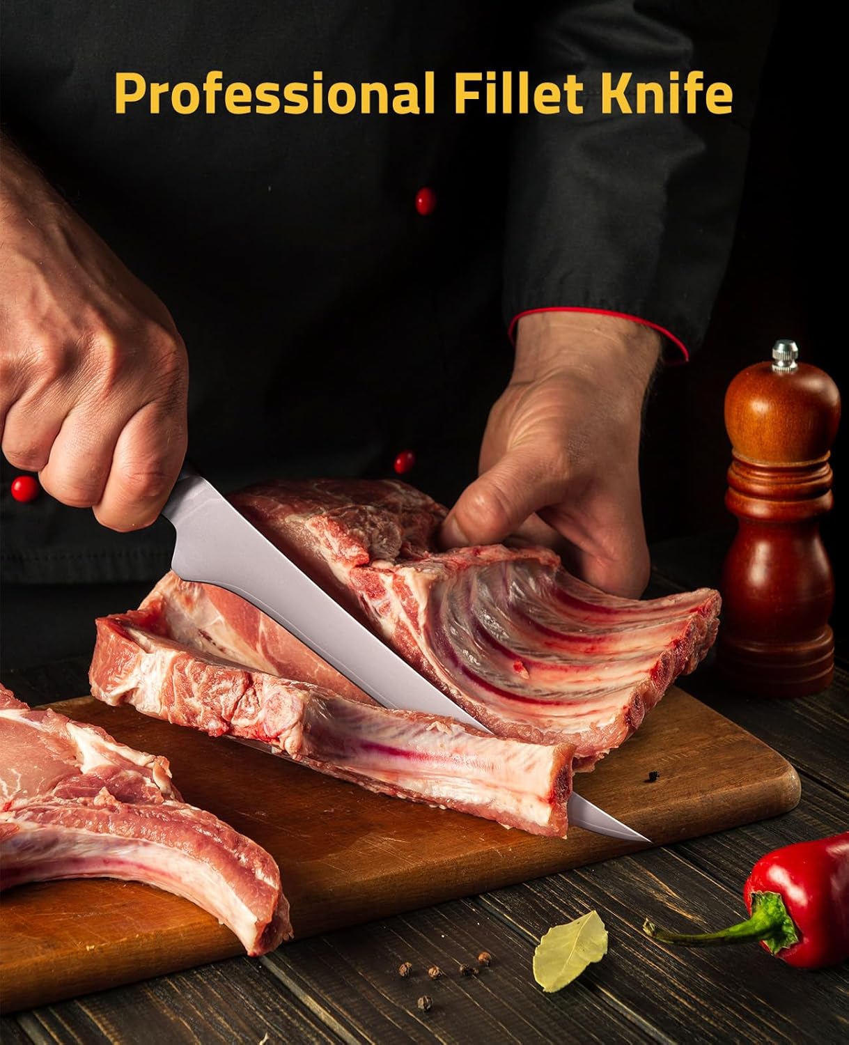 CVLIFE Fillet Knife with Leather Sheath, 7.2" Razor Sharp 10Cr15Mov Steel Blade, Ergonomic Pakkawood Handle for Fish, Meat & Poultry Filleting, Ideal for Fishing Boning, Kitchen & Daily Use