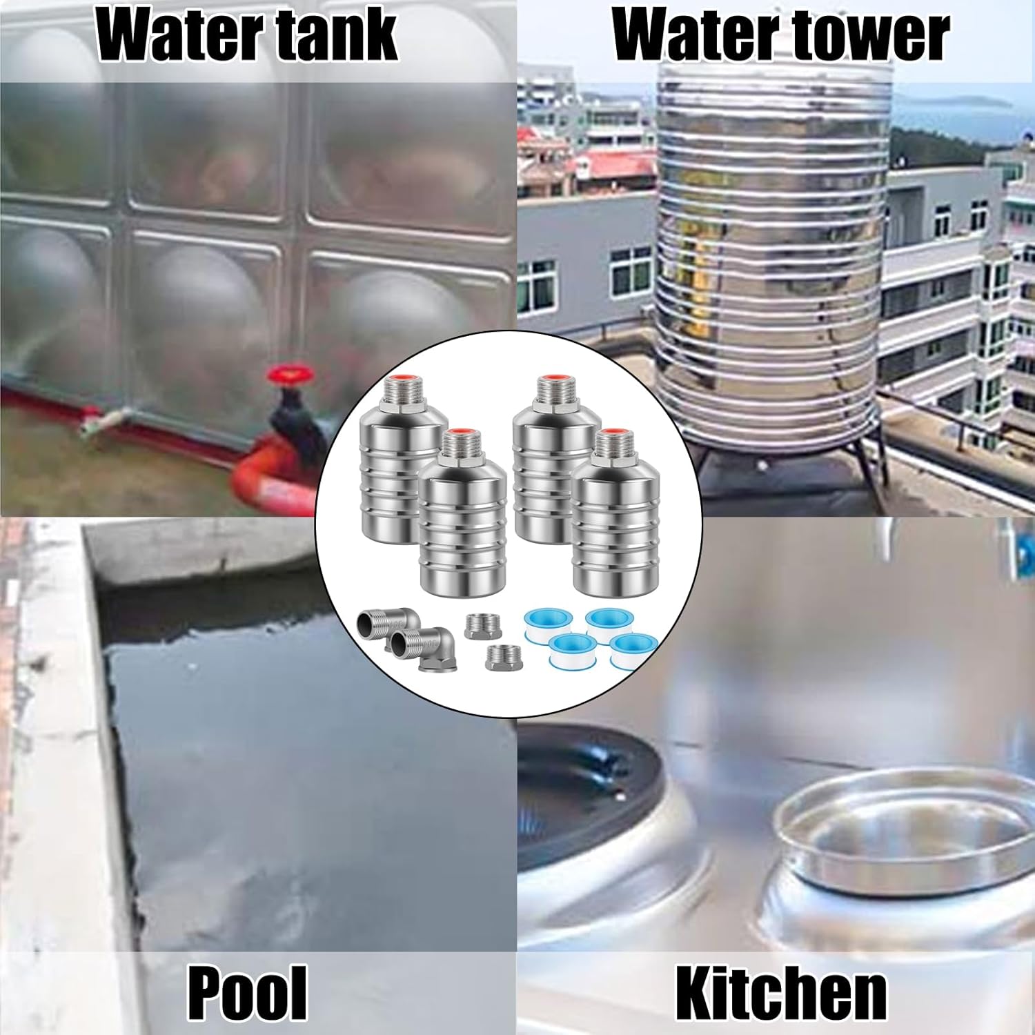 4pcs 304 Stainless Steel Automatic Water Float Valve 1/2" and 3/4" Connection Types Precise Control Water Level Controller Water Level Control Float Valve for Sink for Water Tank Livestock Troughs