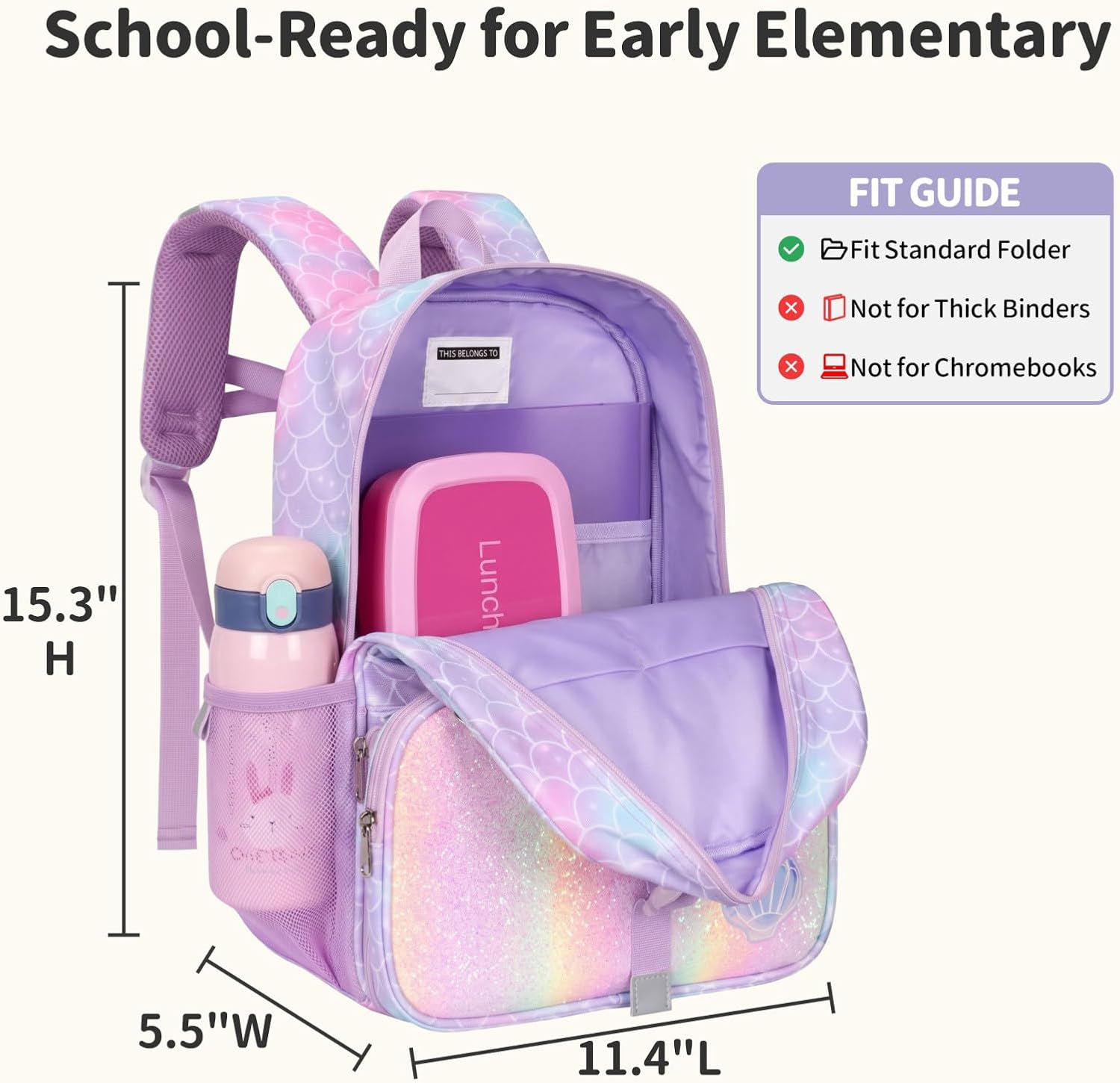 Kids Backpack for Girls - 15 Inch Mermaid Backpack for Kids 4-7 image 3