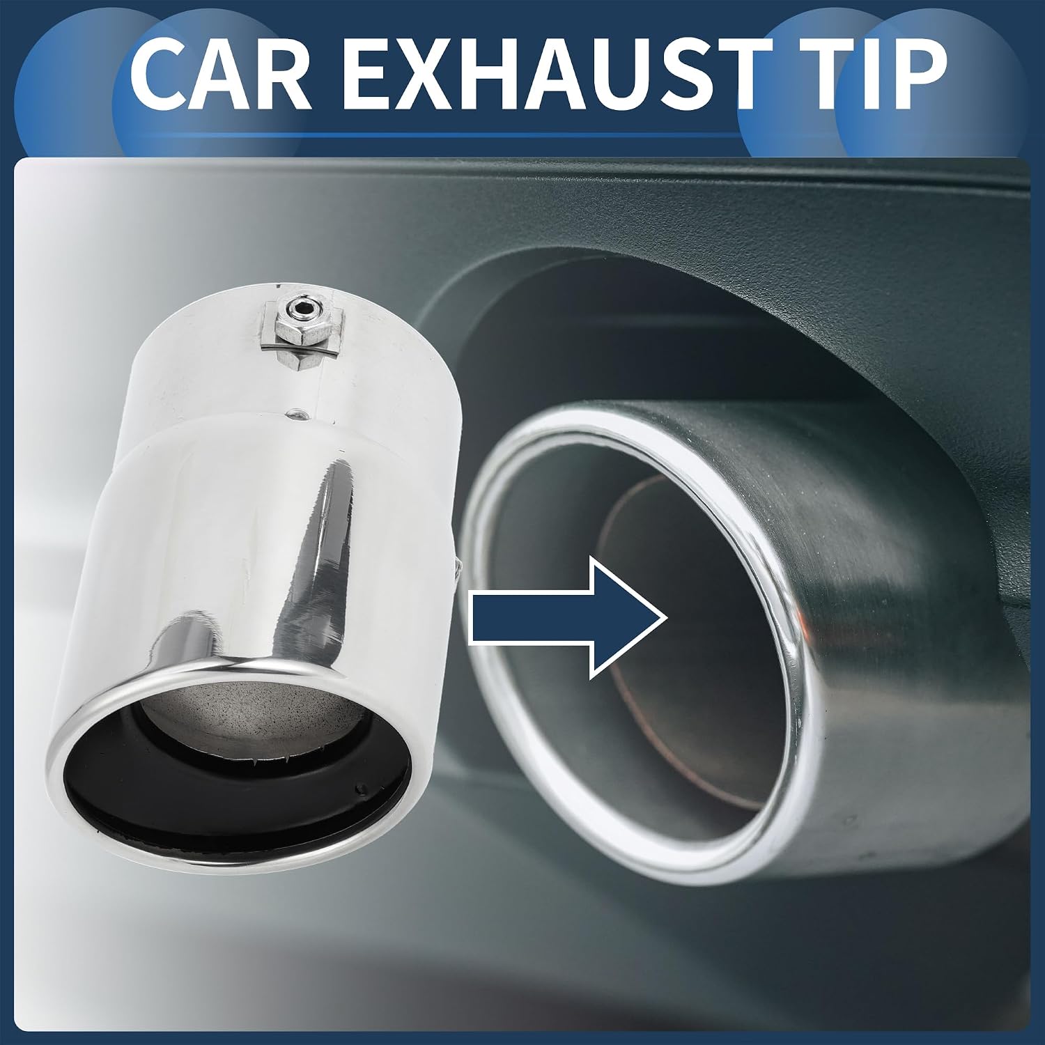 Roll Edge Exhaust Tip Rear 3.1" Inlet 3.5" Outlet 5.2" Length for Car Tailpipe Stainless Steel Silver Tone Bolt on