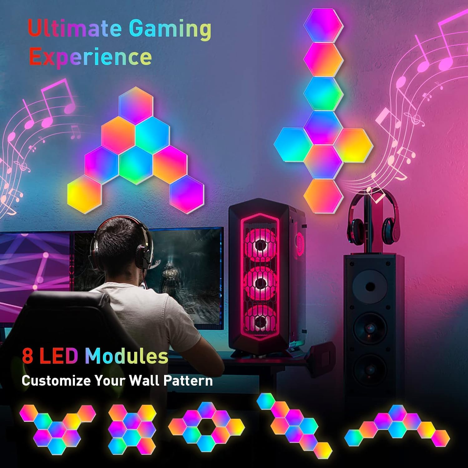 KIMIMARA Pannelli LED Luci Esagonali Parete - Smart RGB Hexagon Lampada Muro Controllo App e Touch - Gaming accessori Light Sincronia Musica Componibili Luce per Stanza Wall