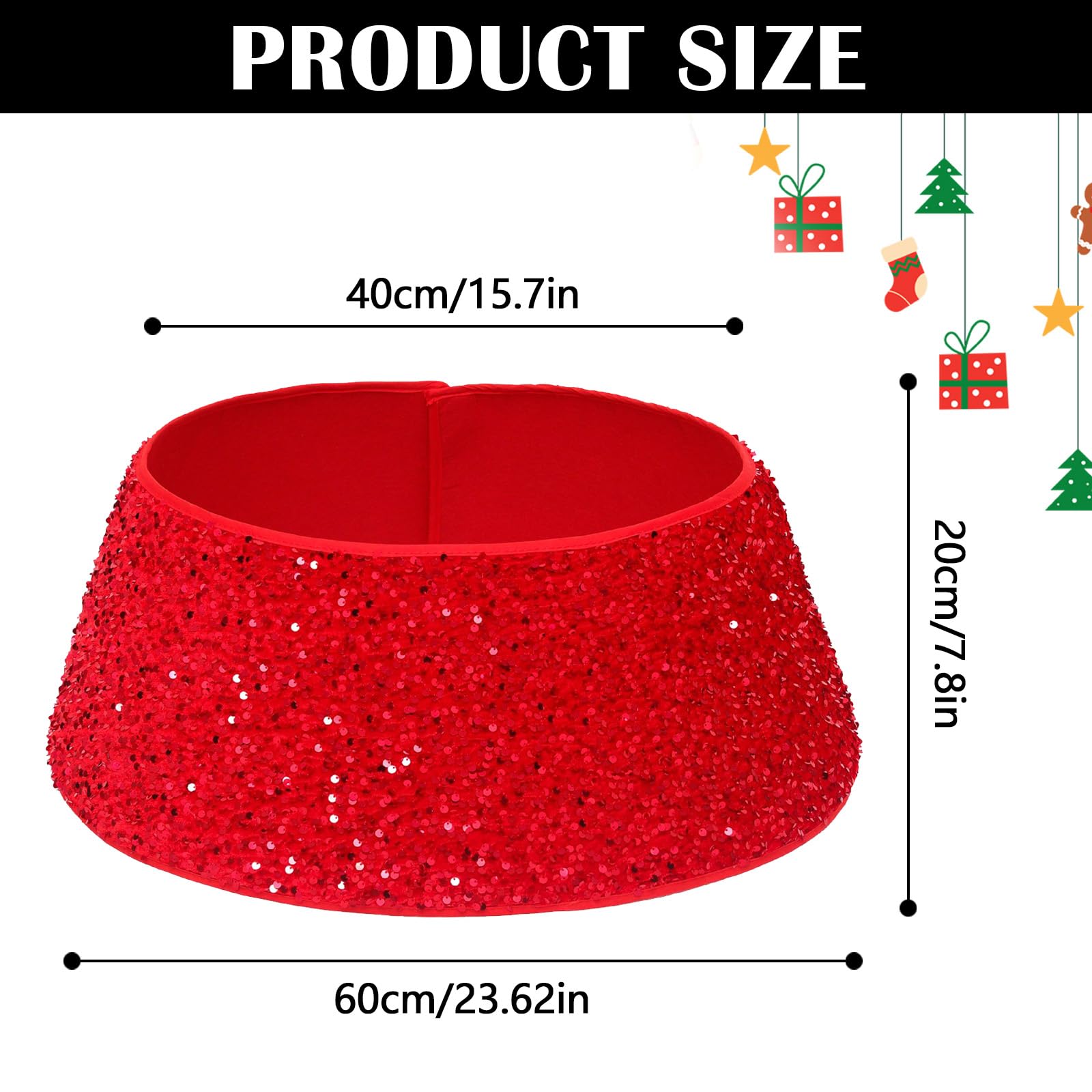 Gonna Per Albero Di Natale 60 cm - Decorazioni Glitter Rosso, Collare e Base Per Cestino - Copertura Per Feste a Casa e Vacanze