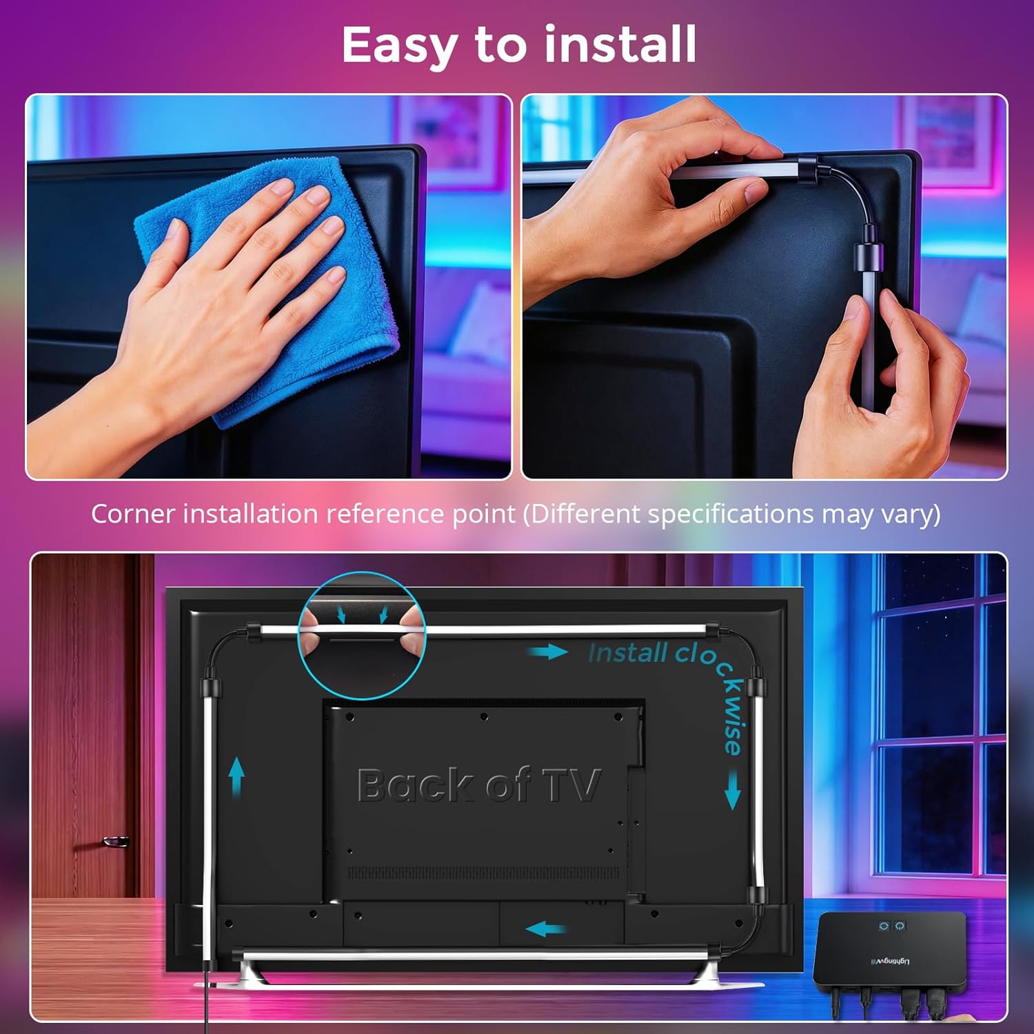 LightingWill TV LED Backlight with 4K HDMI Sync Box, 16.4ft RGBIC LED Strip Lights for 75-85 Inch TV, Sync with Screen, 3 HDMI Inputs, 60 LEDs/m High Density, App Control, Works with Alexa & Google