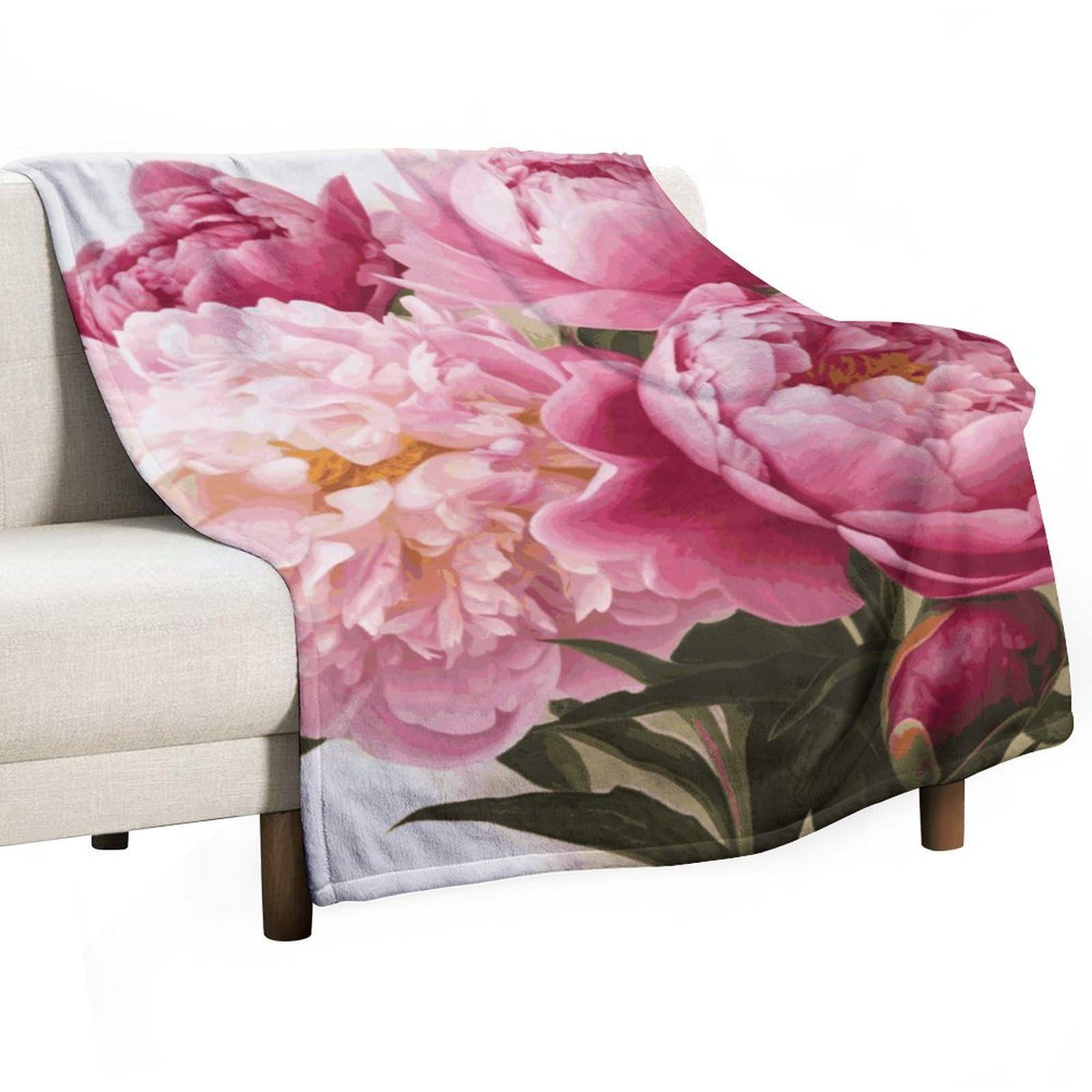 Couverture flanelle fleurs de pivoine légère et thermorégulatrice tout confort