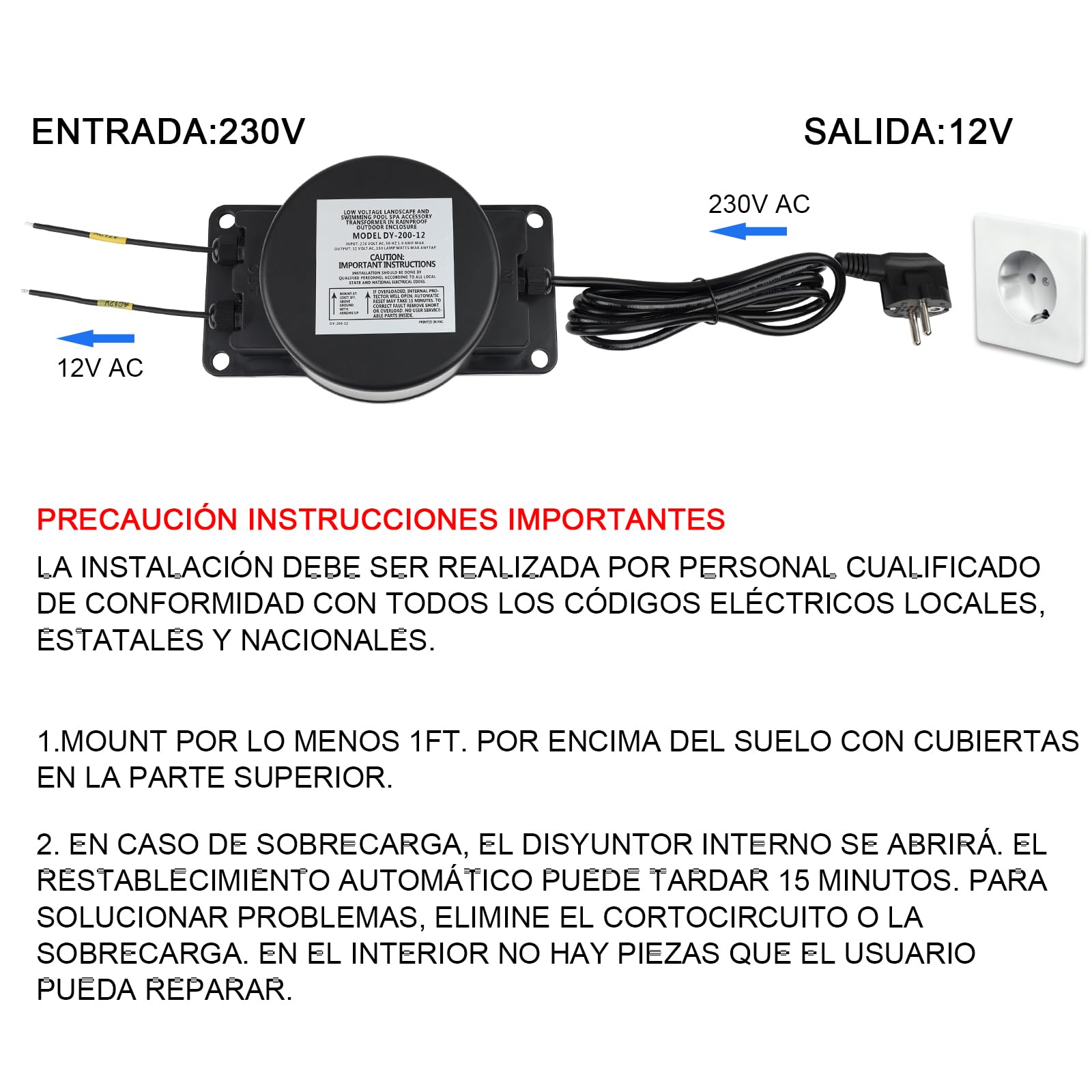 COOLWEST Transformador 220V a 12V CA Exterior, 150W Fuente de Alimentación LED Driver IP67 para iluminación de piscinas de Bajo Voltaje, Focos, Tiras LED