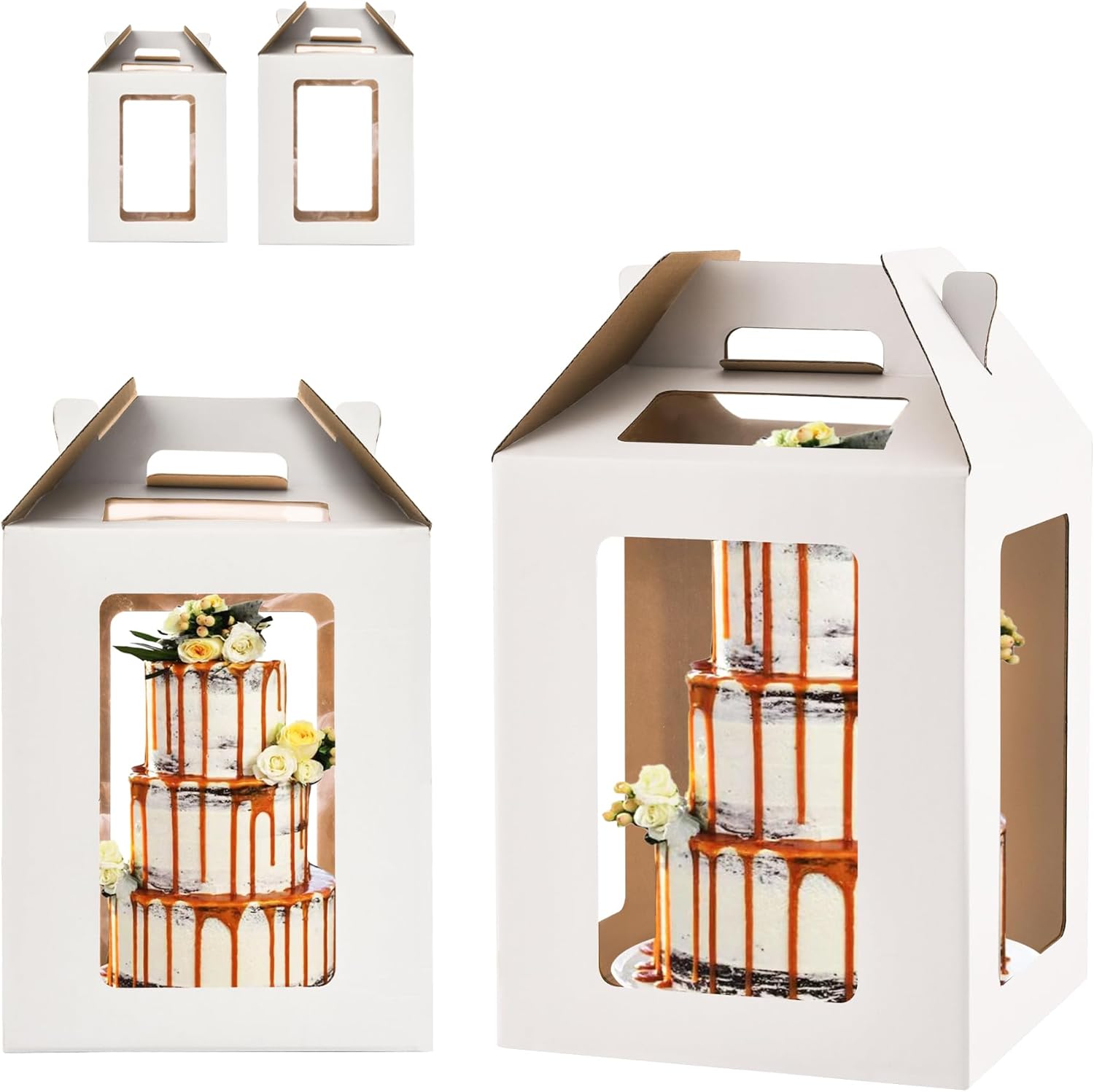 XININSUN 12inch Tall Cake Boxes with windows,12x12x14 Tall Cake Carrier, Tiered Cake Box, Layer Cake Box, large cake box,Ideal for 10" & 12" Tiered Cakes (6 Pack-White)