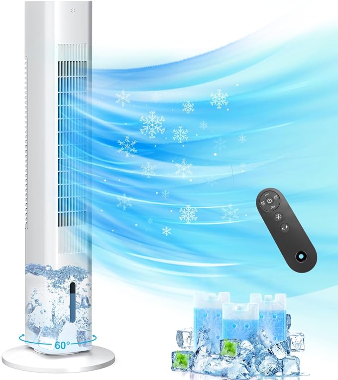 Windowless Portable Air Conditioner Ac Units with Remote, Evaporative humidifier Air Tower Cooling Fan, Small Indoor Outdoor Oscillating Swamp Cooler 7H Timer,Large White