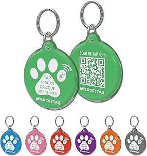 MYLUCKYTAG NFC & QR Code Smart Pet ID Tag Personalisierte Hund-Katze-Tag, Online-Haustier-Profil, Haustier Standort Alert E-Mail, Digital Pet Tag, Quiet Pet Tag, Durable Pet ID, Hundehalsband Tag