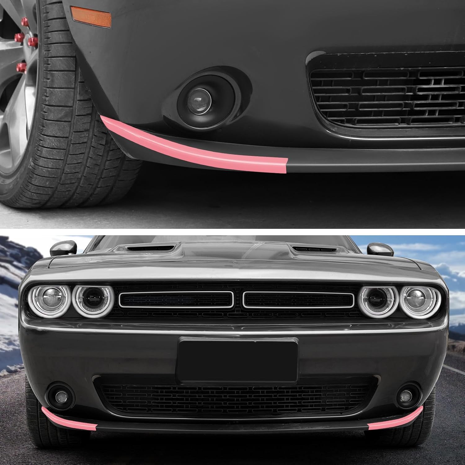 CheroCar Front Bumper Lip Splitter Protector Cover for 2015-2026 Dodge Challenger Front Shovels Cover Front Deflector Spoiler Bumper Lip Body Shovels Bumper Exterior Decals Sticker Accessories