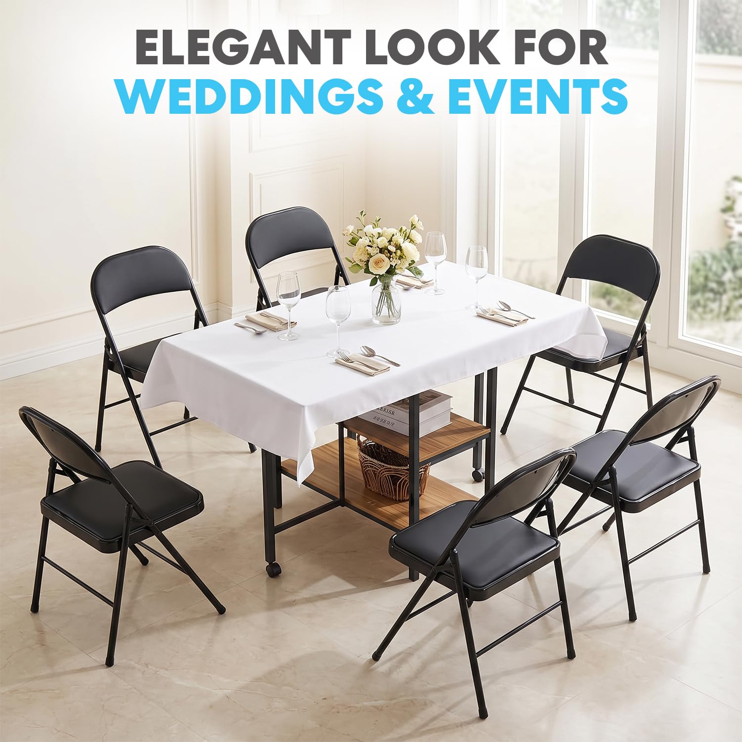 View 1 of ***FACTORY SEALED - OPENED FOR INSPECTION***
Simpli-Magic 6 Pack Black Padded Folding Chairs with Cushion – Durable Metal Foldable Chairs for for Indoor Outdoor Weddings, Parties, Backyard & Office Events