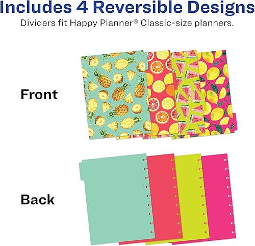 Miniatura 2 de Avery Divisores de planificador para Happy Planner planificadores de 9 discos de tamaño clásico, juego de 4 pestañas, diseño de frutas y acuarela, 1
