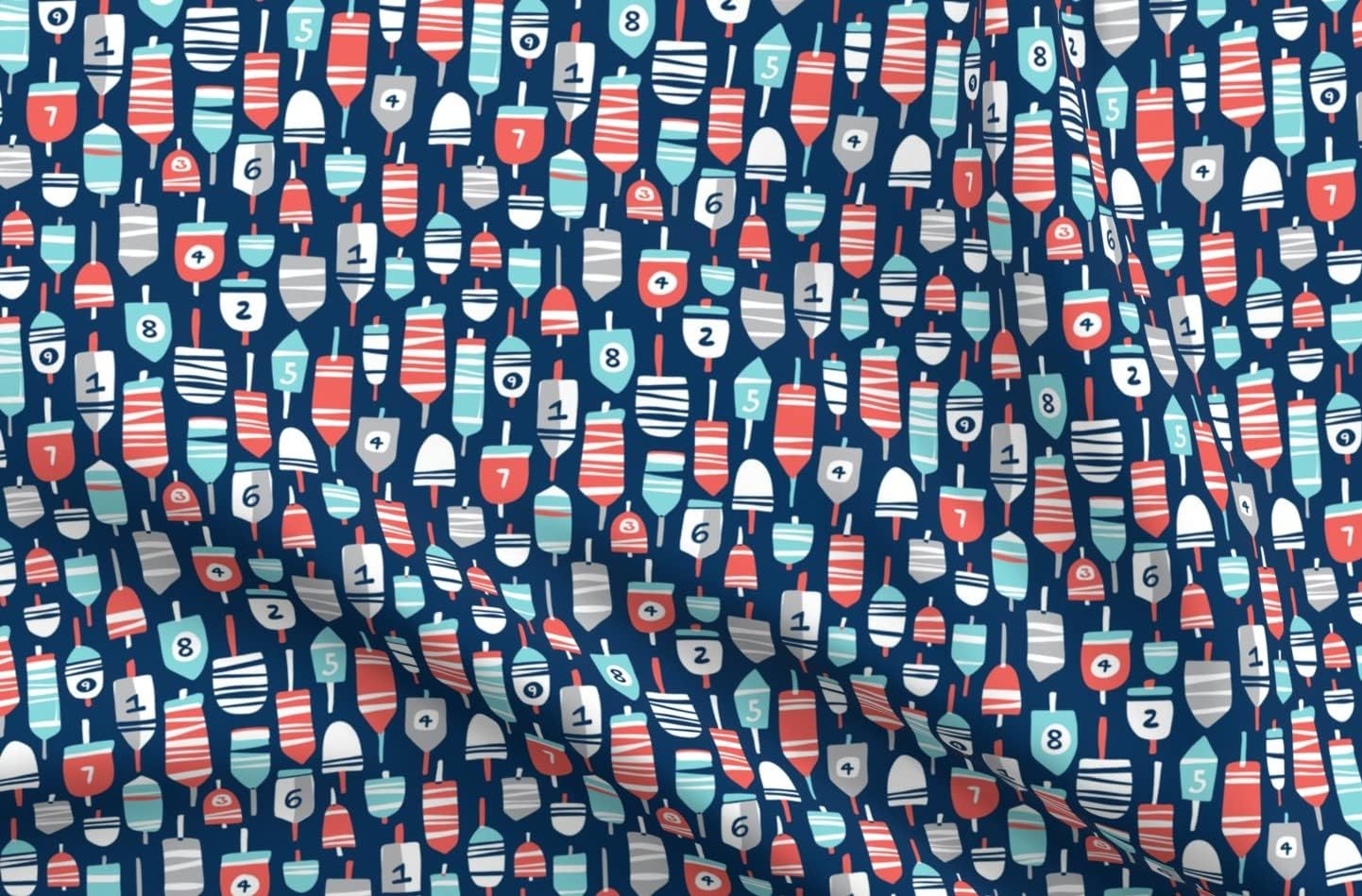 Spoonflower Fabric - Nautical Navy Blue Coastal Ocean Red Aqua Sea Summer Beach Novelty Printed on Petal Signature Cotton Fabric Fat Quarter - Sewing Quilting Apparel Crafts Decor