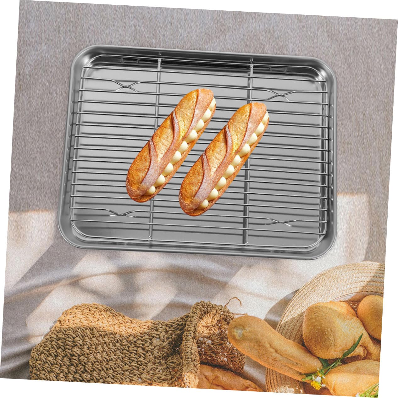 Toyvian Bandeja para Galletas con Rejilla de Alambre 26,5x20,5x2,5 Cm Acero Inoxidable 304 Resistente al Calor para Horno Cocina Doméstica y Profesional Juego 2 Piezas para Freír