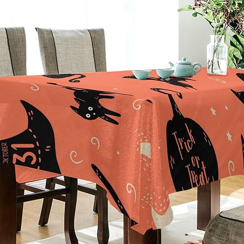Miniatura 3 de Mantel rectangular de Halloween con diseño de gato, impermeable, resistente a las manchas, lavable, de poliéster, para picnic, cena, vacaciones,