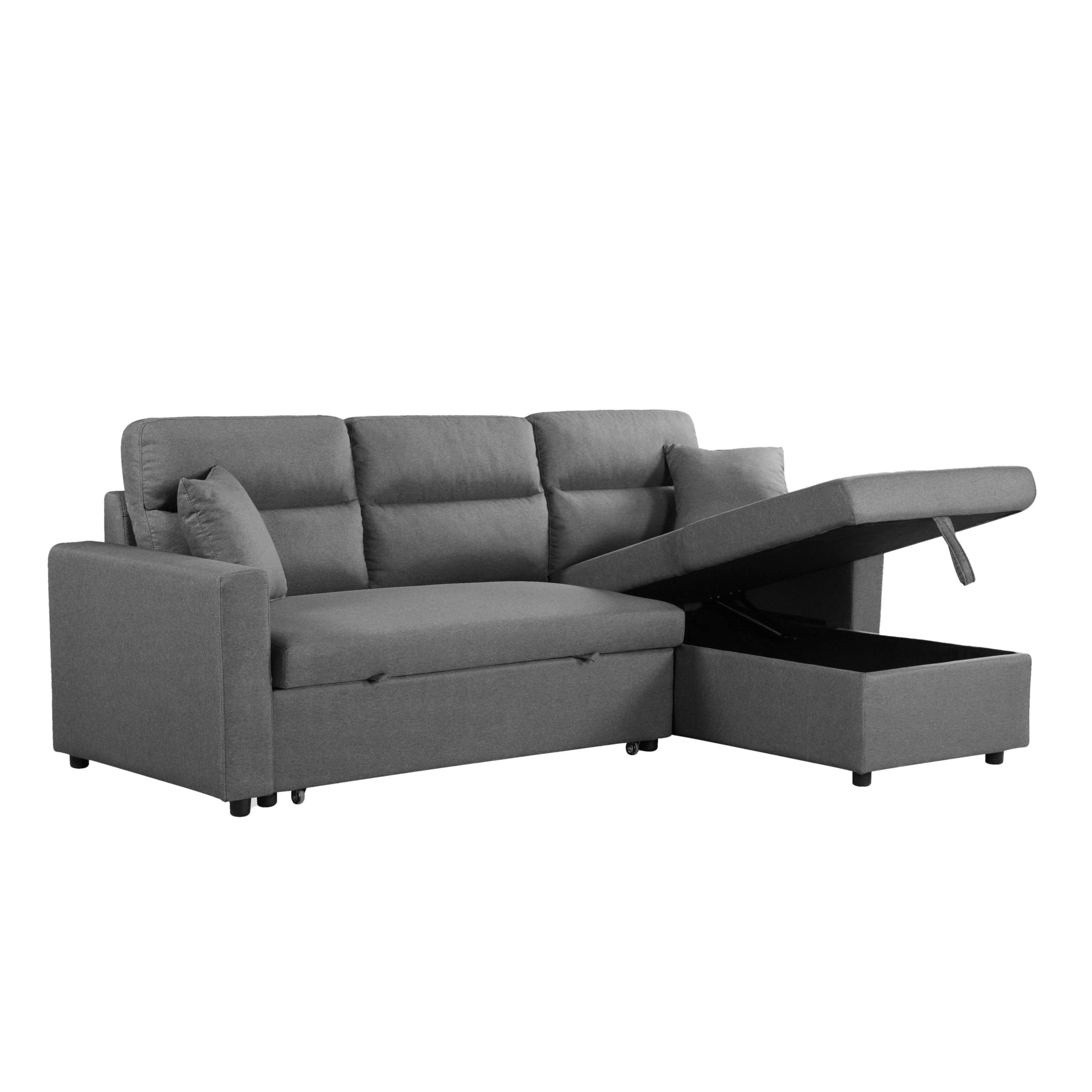 Miroytengo Sofá Cama Chaise Longue Juliet Salón, Sofá con Arcón y 2 Cojines Gris 224x89x145