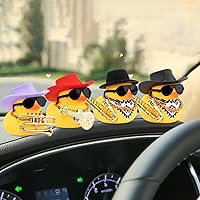 Vista 7 de wonuu Pato de goma para automóvil, decoración de pato amarillo con sombrero de sol, collar, gafas de sol para decoración de tablero de automóvil