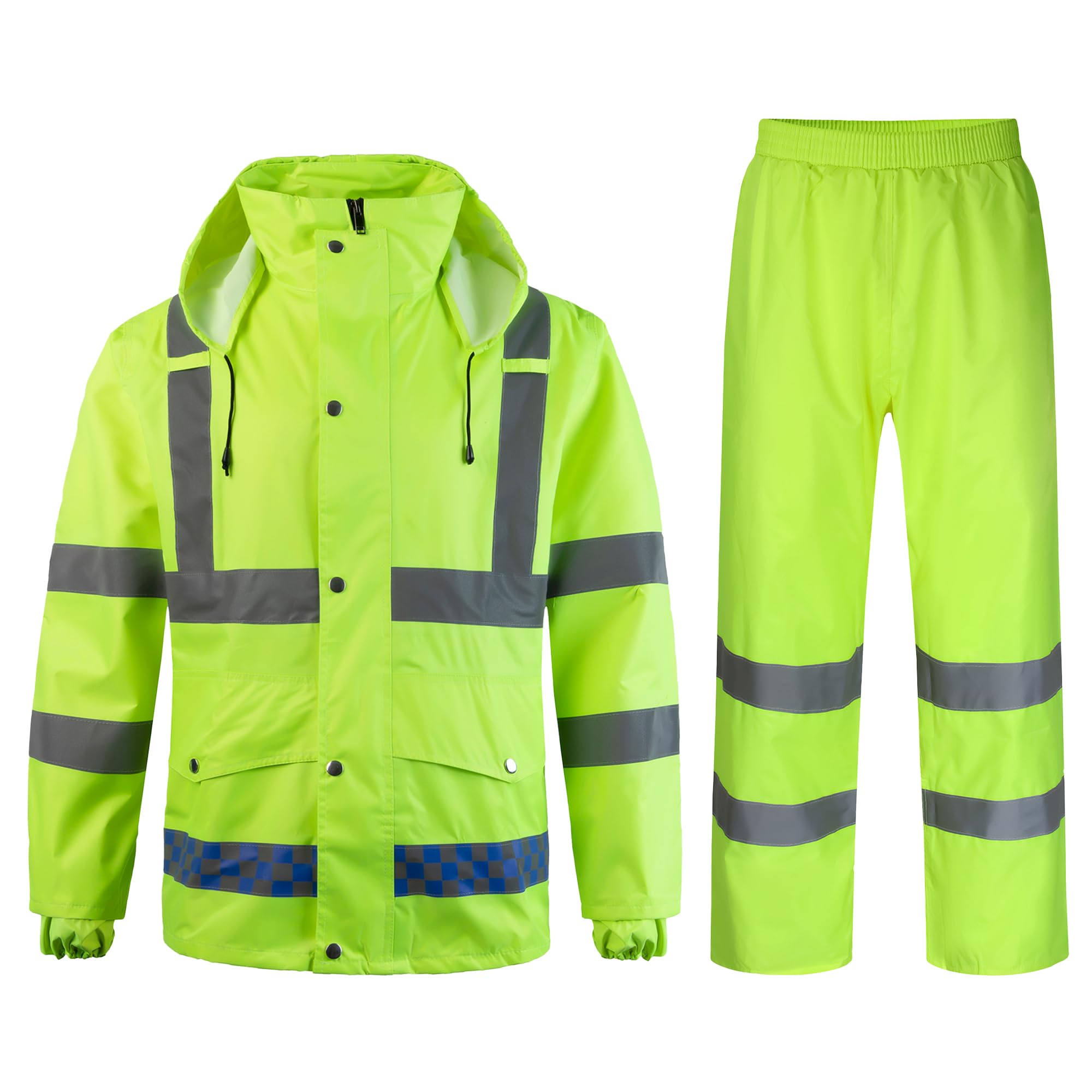 Herren Regenanzug Wasserdichten Anzug mit Reflexstreifen Regenjacke mit Kapuze Regenhosen Fahrrad Arbeitskleidung Outdoor Regenmantel Winddicht Regenjacke