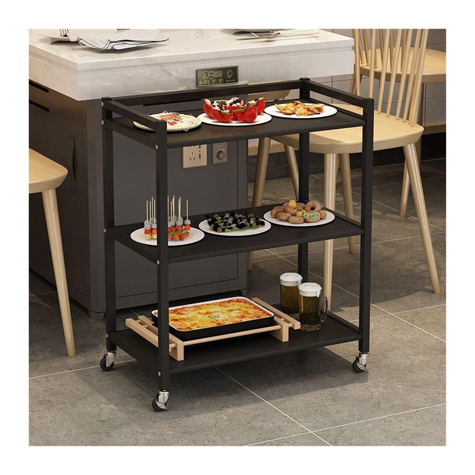 Cocina Portaverdure mobile, portapiatti for pentole calde, portaoggetti for cestini da cucina, multistrato pavimento a Estante de almacenamiento(Nero)
