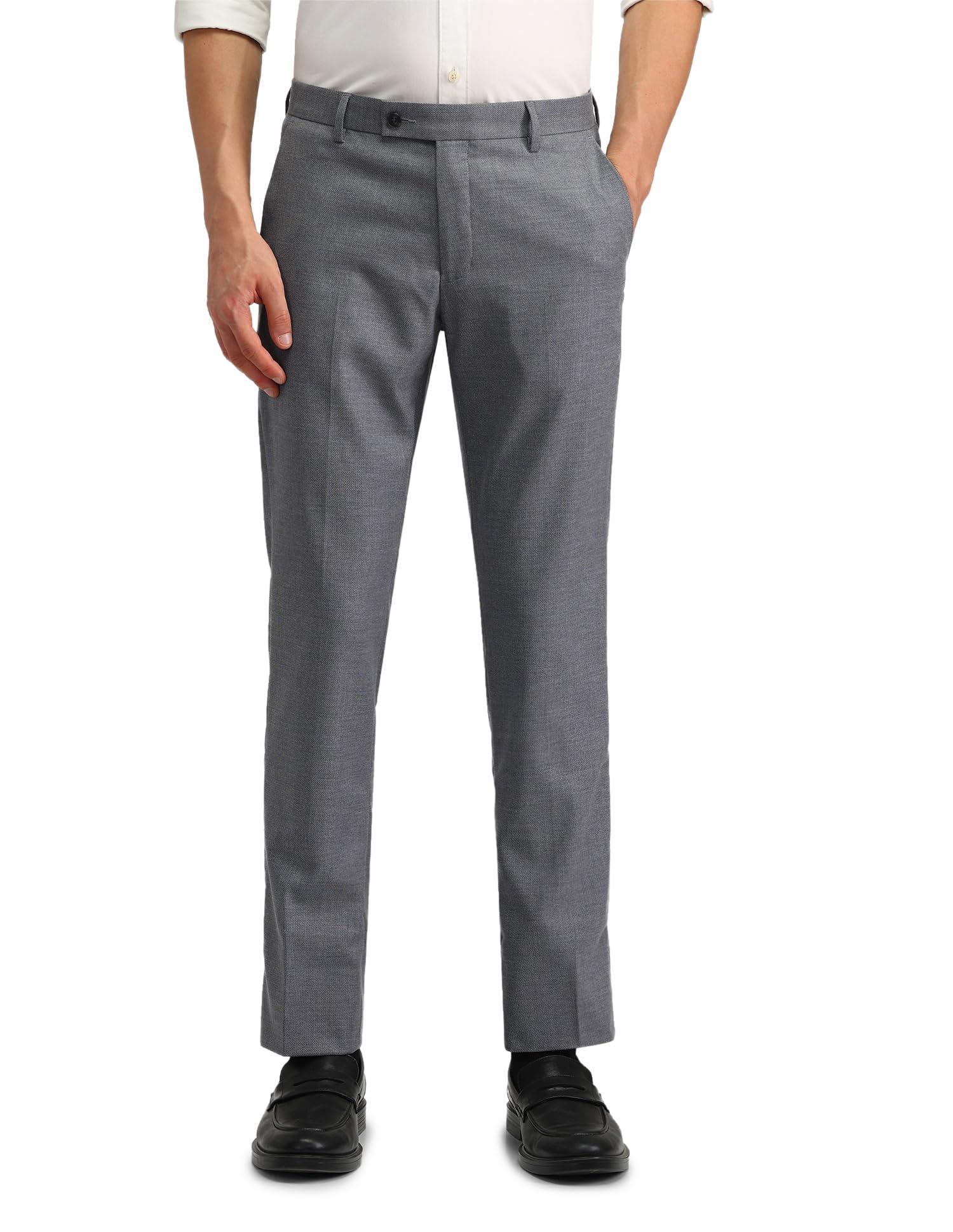 arrow Men's Grey Self-Design Mid Rise Polyester Hook and Bar Tapered Fit Flat Front Slant Pocket Trousers (ARAEOTR1597_Grey_36)-picture-15