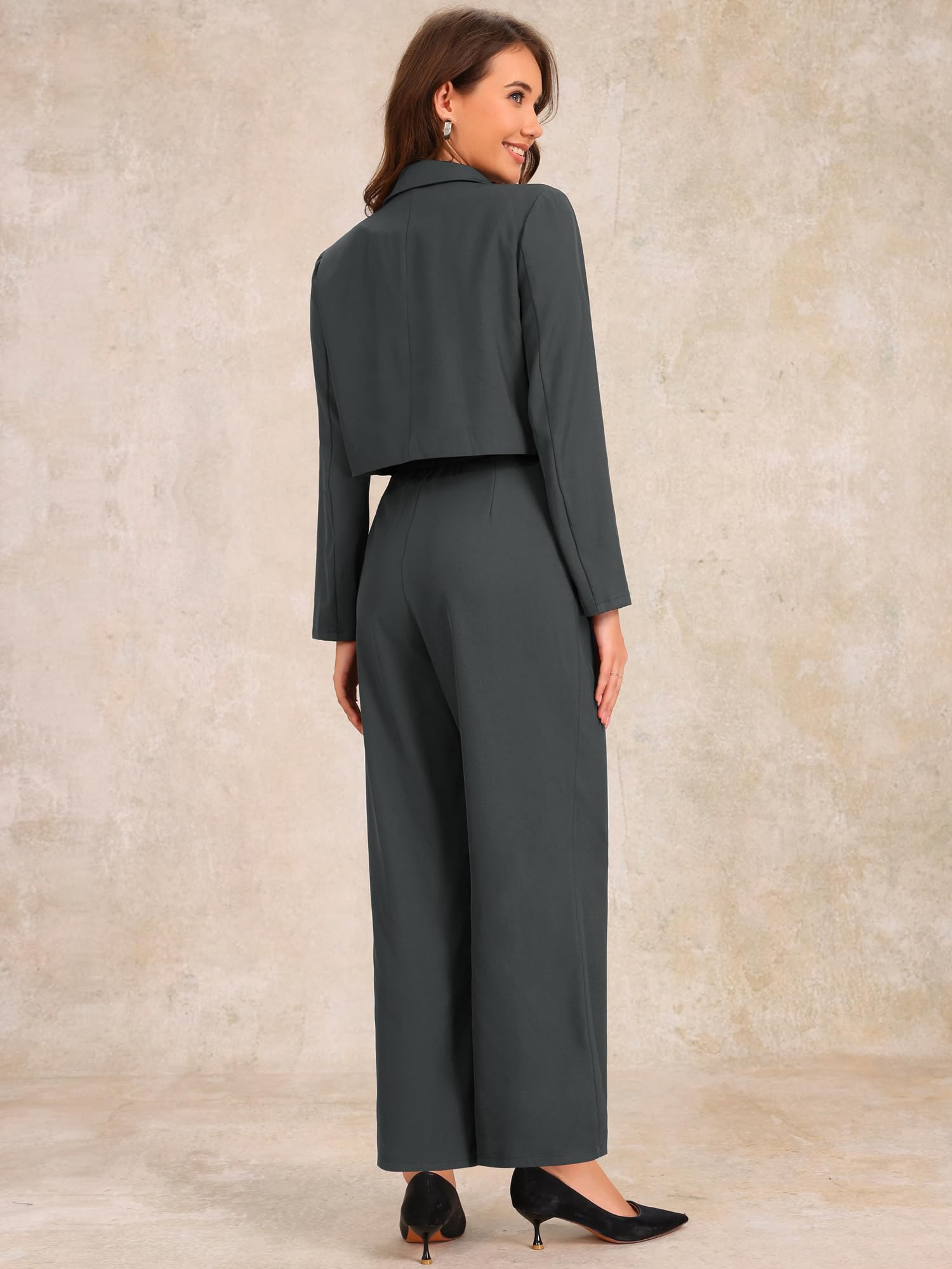 Allegra K Femme Ensemble Veste Croisée Pantalon Large 2 Pièces | Poches Latérales Revers Crantés Veste Courte Pantalon Large Habillé Bureau Rendez Vous Mariage Fête