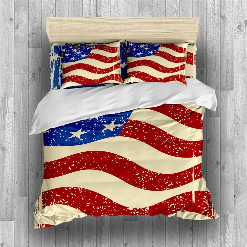 REALIN American Flag Duvet Cover Set Stars and Stripes Bedding Vintage Bed Sets 2/3/4PCS Quilt Covers/Sheets/Pillow Shams,Twin/Full/Queen/King (I,Queen-228x228cm-3PCS)