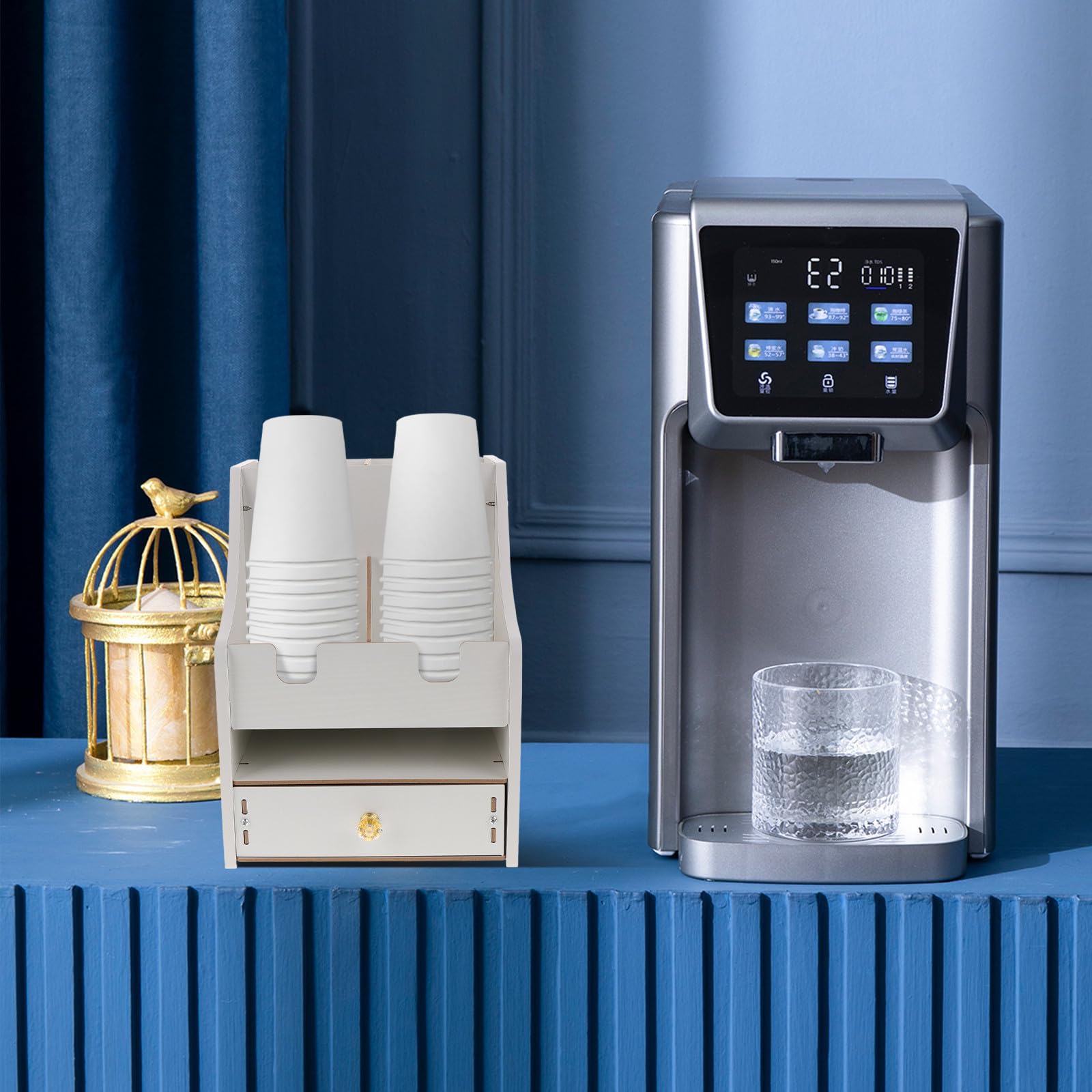 Organizador de Vasos de Papel Multifuncional de Madera Blanco