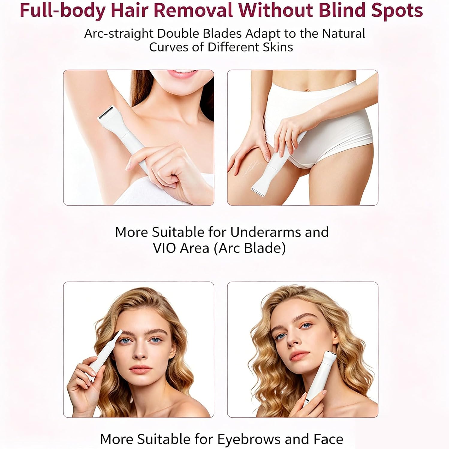 Electric Razoring for Women 4 in 1 Womens Shaver Hair Remover for Eyebrow, Nose, Face, Underarms Portable Bikinis Trimmer Hair Trimmer