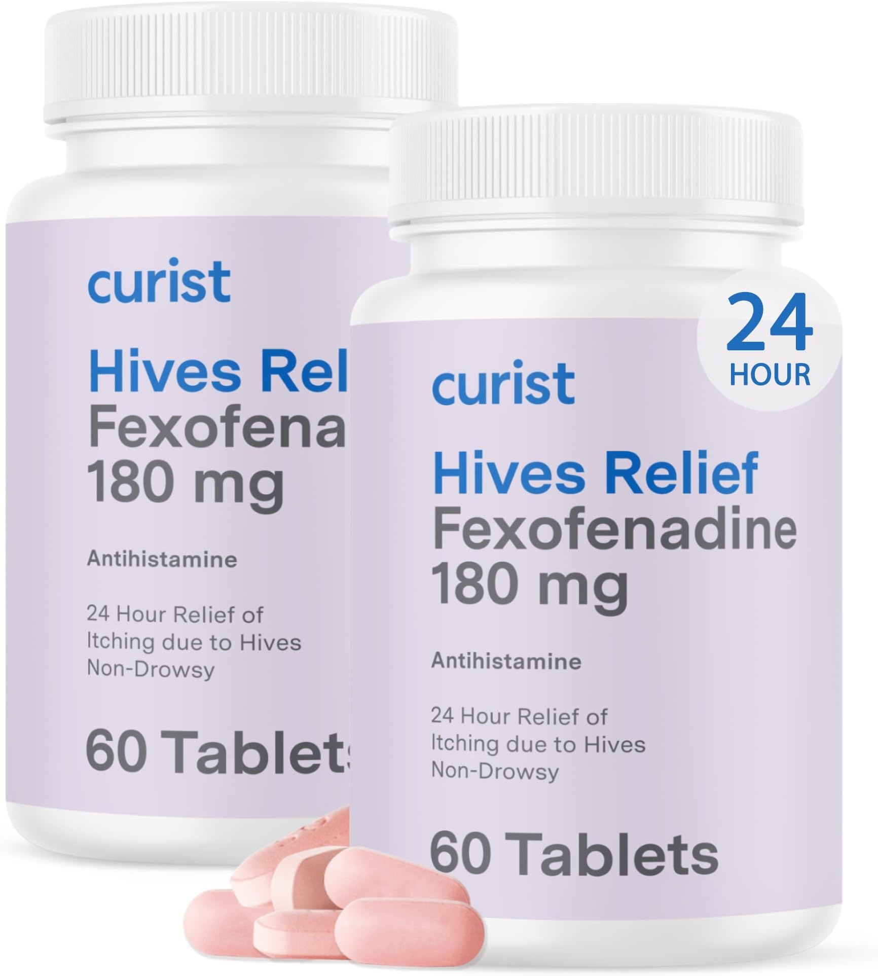 Curist Fexofenadine Hydrochloride 180 mg - 120 Antihistamine Tablets - 24 Hour Hives Treatment & Itch Relief For Adults - Itchy Skin Treatment - Non Drowsy - Hives Allergy Medicine (2 Pack)