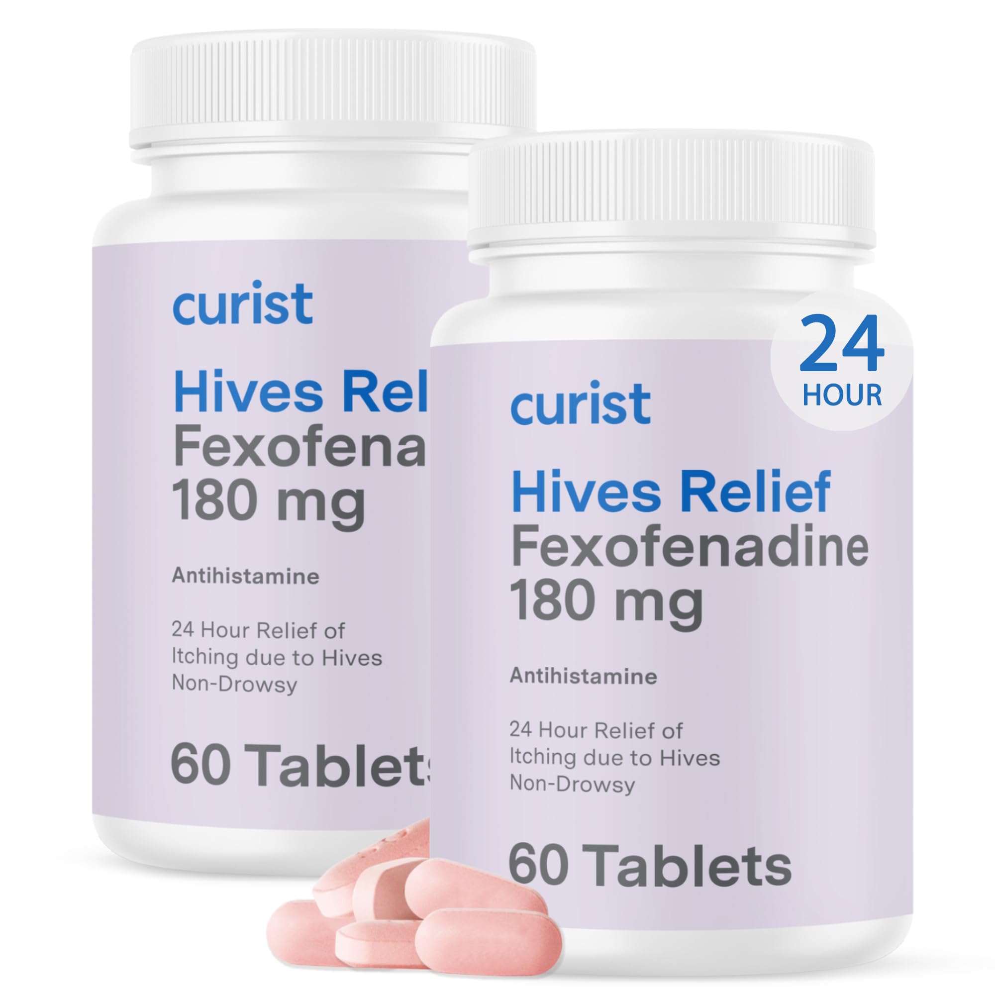 Curist Fexofenadine Hydrochloride 180 mg - 120 Antihistamine Tablets - 24 Hour Hives Treatment & Itch Relief for Adults - Itchy Skin Treatment - Non Drowsy - Hives Allergy Medicine (2 Pack)