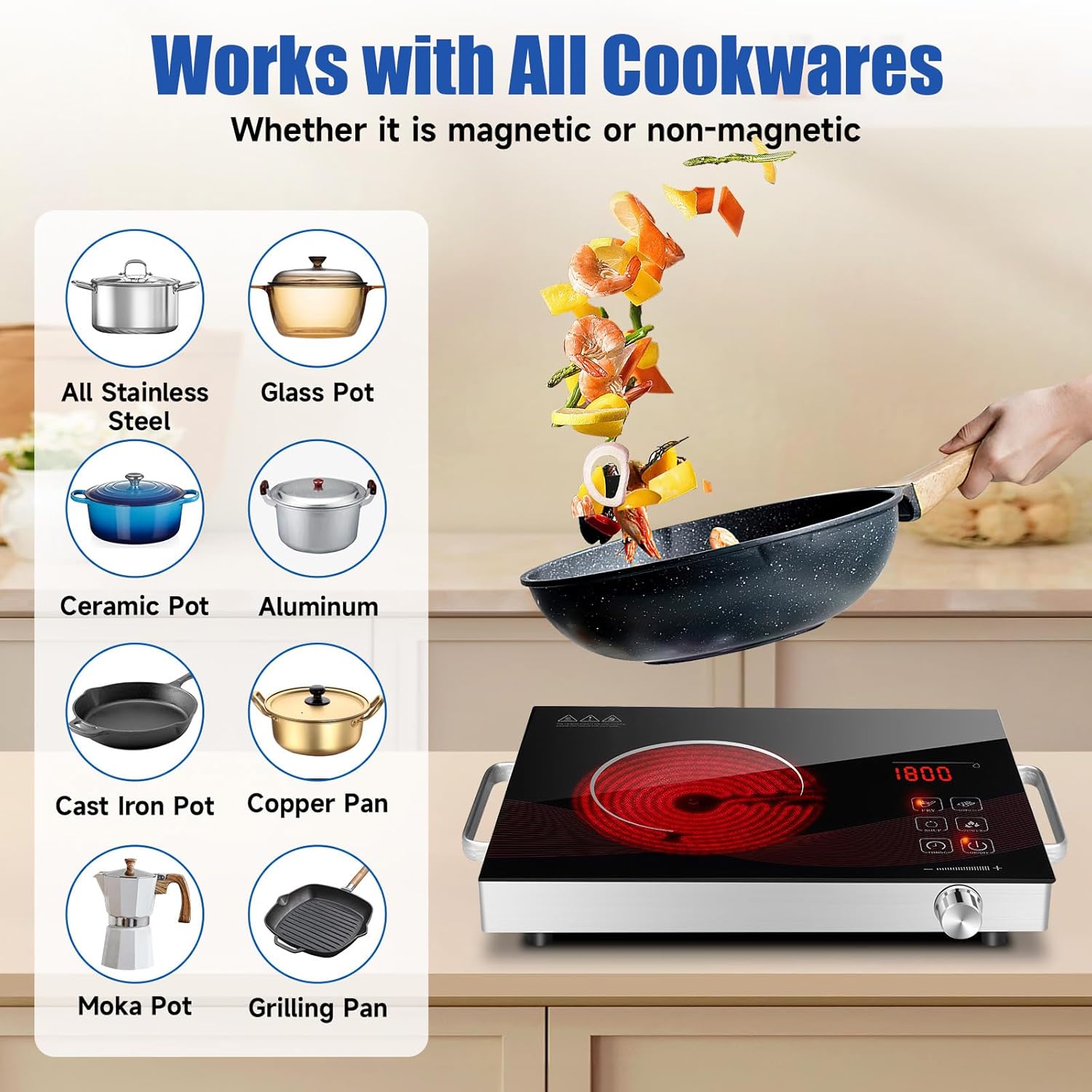 TYEMUI Hot Plate Works with All Cookwares