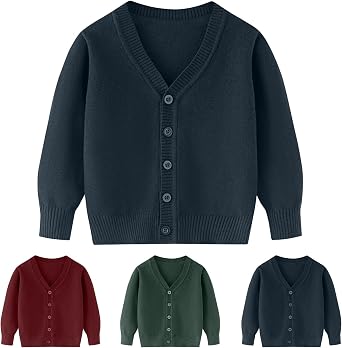 Kunyeah Toddler Boy Girls Cardigan Girl Soild Cotton Sweaters Boys V-Neck Long Sleeve Outerwear Kids Knit Tops for 3-7 Years