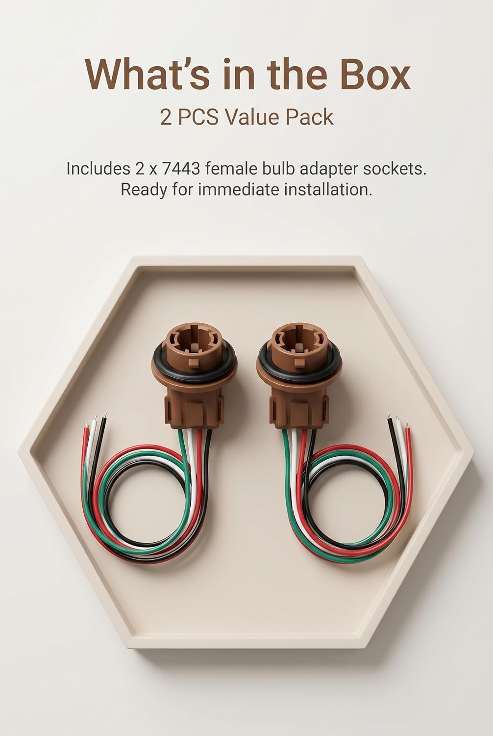 2 PCS 7443 Brake Light Bulb Socket, Tail Light Wiring Harness with Female Connector, Waterproof Insulated Pigtail Socket Replacement, Fit for 7440, 7441, T20, 992A Turn Signal