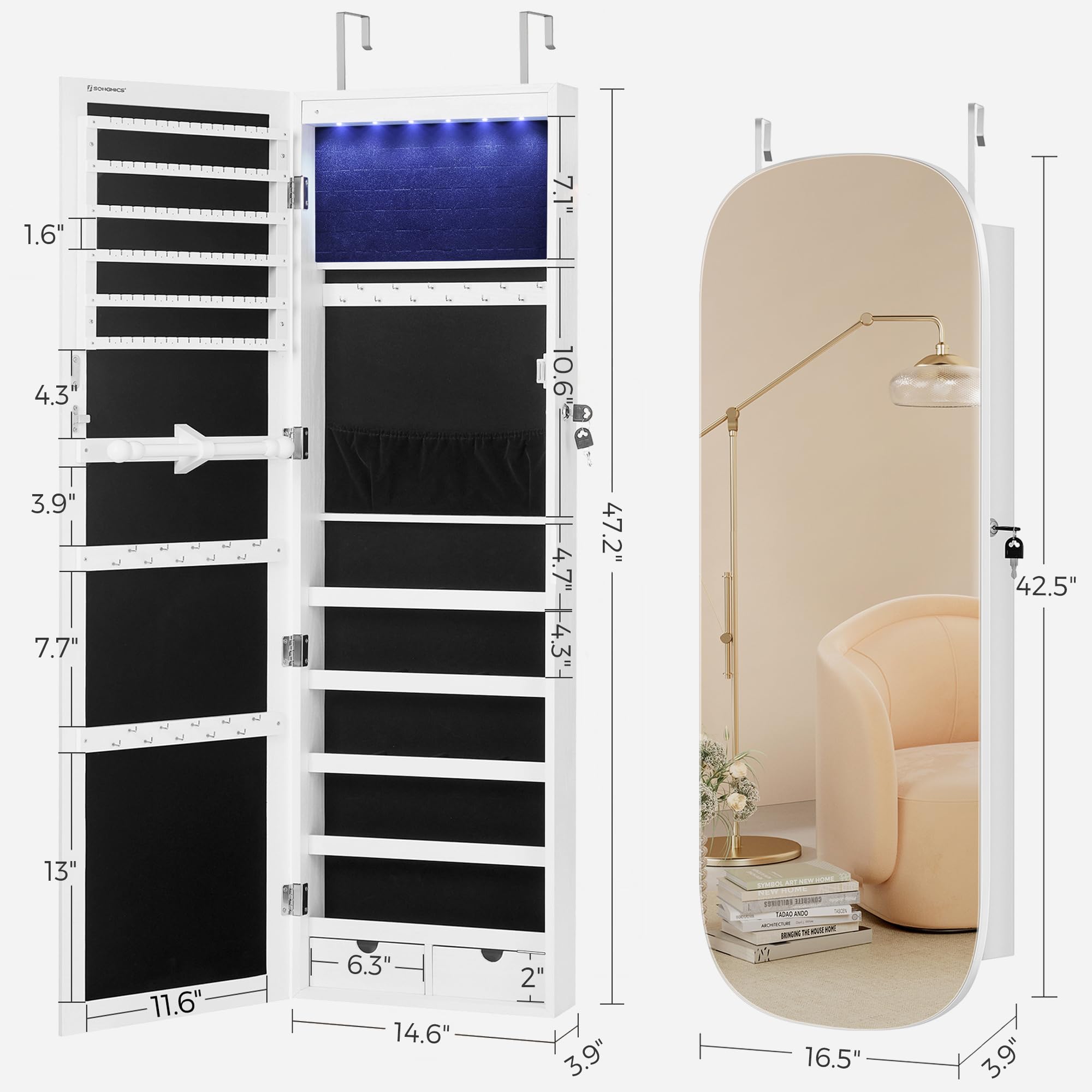 Amazon.com: SONGMICS 47.2-Inch Jewelry Cabinet and Jewelry  