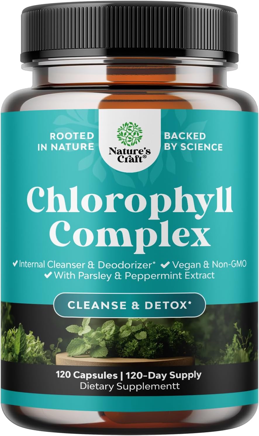 Chlorophyll Capsules for Cleanse and Detox Support - Internal Deodorant Pills for Body Odor with Mint & Parsley Extract Healthy Skin Immunity & Digestive Support - Vegan Non-GMO & Gluten Free (120ct)