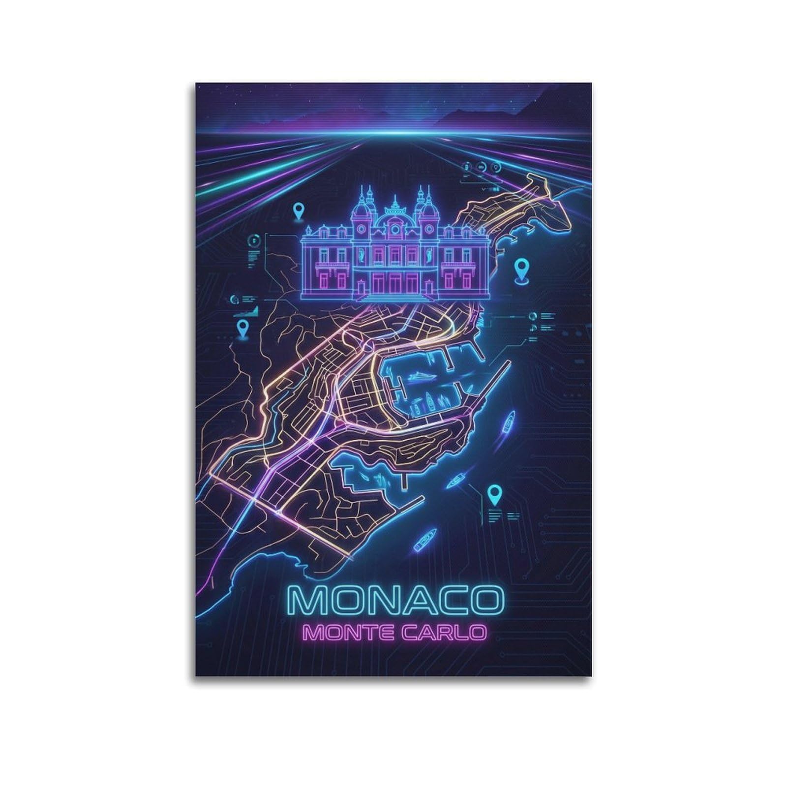 XKUGA Monaco 80s Neon City Gamer Room Poster Modern Decorative Canvas Prints - Ideal Wall Art for Family, Man Cave, Game Room, Boys & Girls Bedroom 24x36inch(60x90cm)