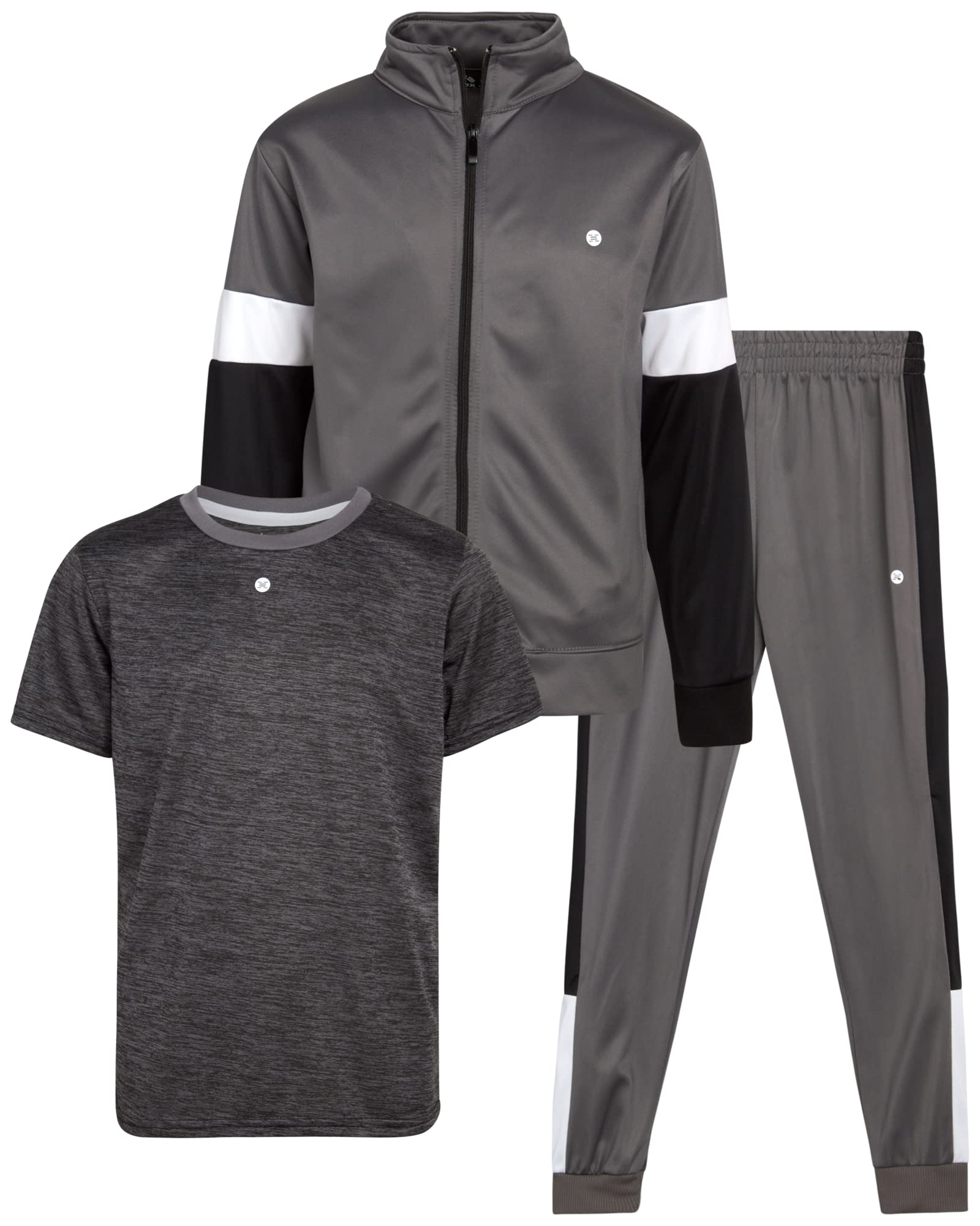 RBX Boys Tracksuit Set - 3 Piece Athletic Outfit with Full Zip Track Jacket Performance T Shirt and Jogger Pants for Boys, Size 10, Grey Space Dye