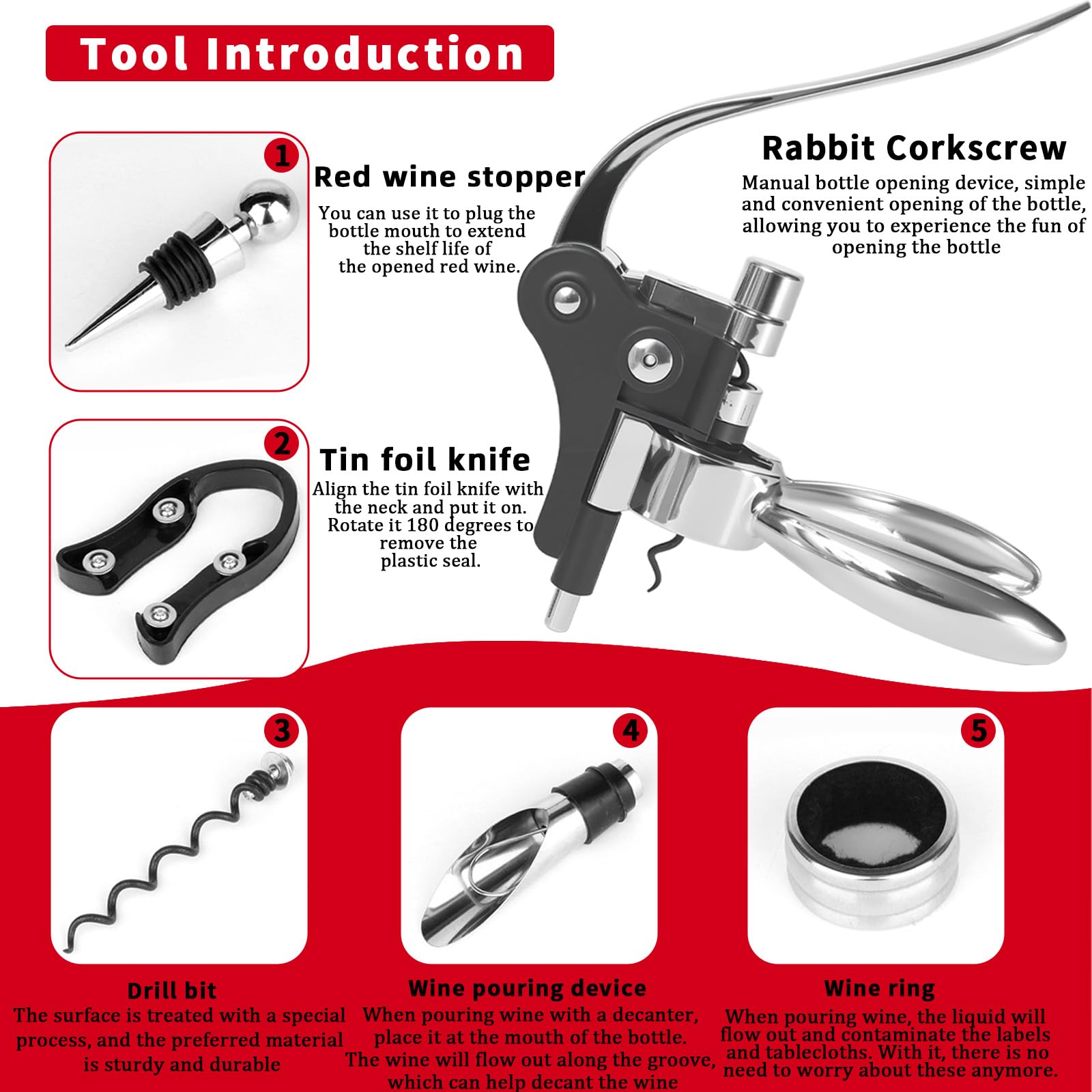 Rabbit Wine Opener Set - Effortless Cork Removal -3