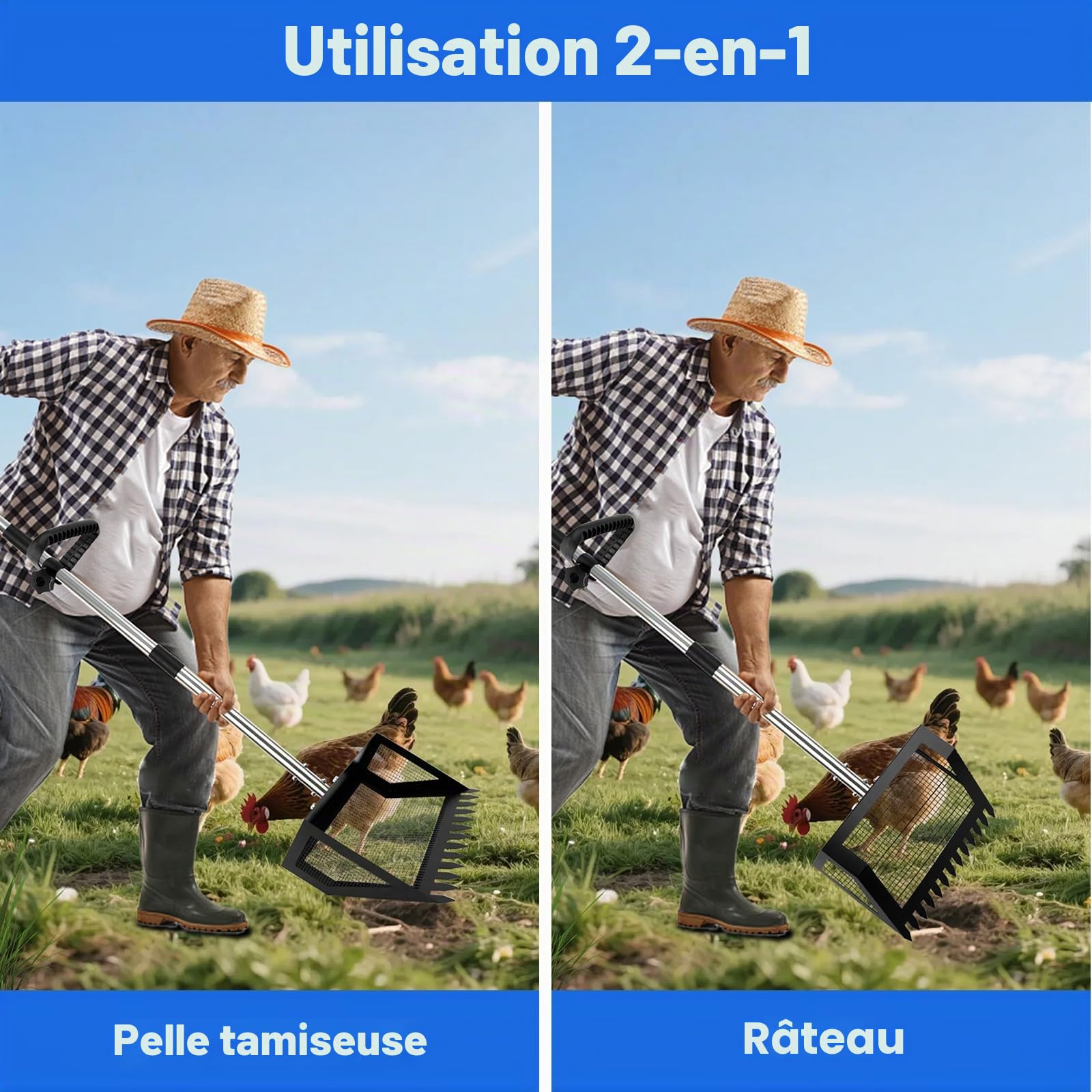 Pelle Crotte Poule Manche en Caoutchouc, Pelle à Litière pour Chat en Alliage D'aluminium de 170 cm de Long, Pelle à Fumier de Poulet avec Grande Tête, Adaptée aux Poulaillers