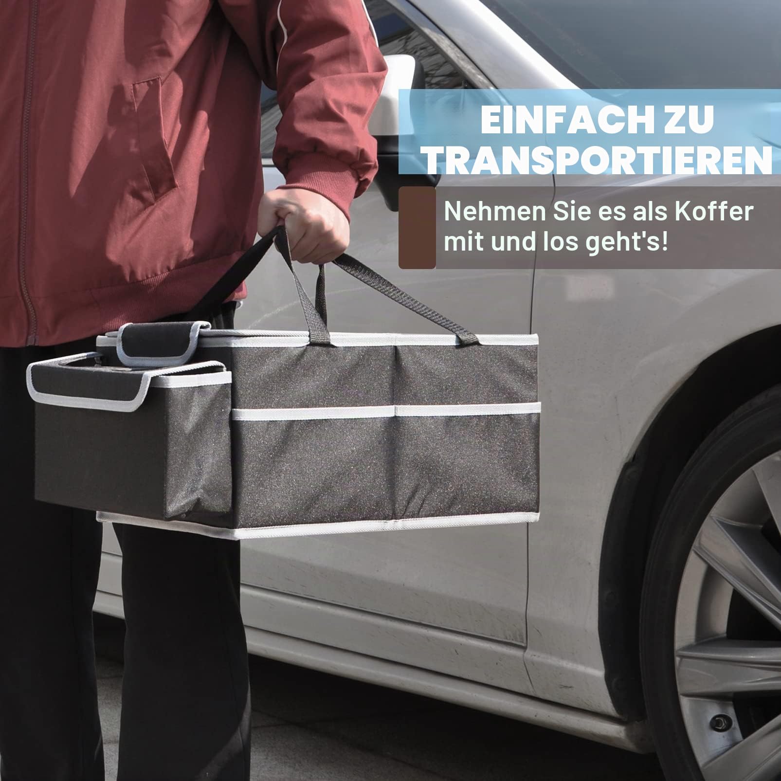 Auto Organizer für Vorne und Rücksitz, Klappbar, mit Fächern und Deckel - Beifahrersitz und Kinder (Schwarz)