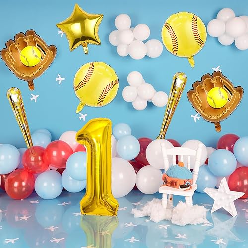 Miniatura 6 de 9 globos de sóftbol, globos de sóftbol de cumpleaños con número de mylar de aluminio para sóftbol, suministros de fiesta de cumpleaños, decoraciones