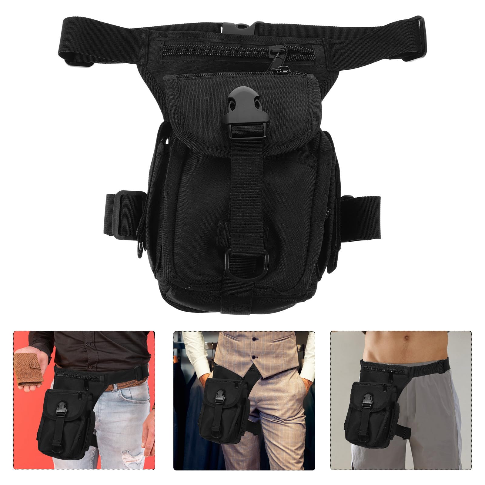 iplusmile Marsupio da Gamba per Moto Uomo e Donna Oxford e Poliestere Nero con Costruzione Robusta e Scomparti Multipli, per Corsa e Equitazione