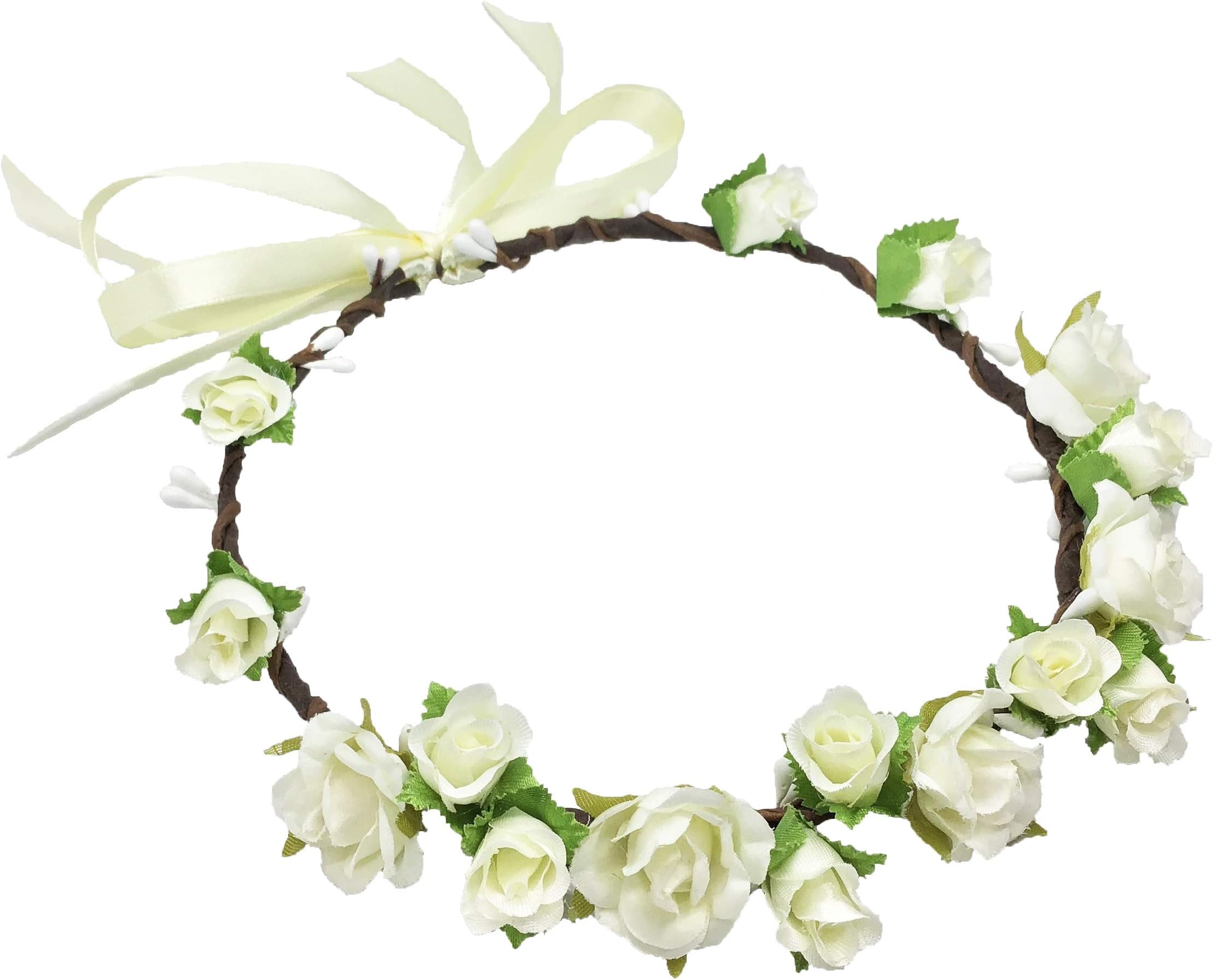 Flower Crown Floral Girls Headband - Ivory Headpiece Womens Wedding Bridal - Wreath Artificial Silk Roses Boho