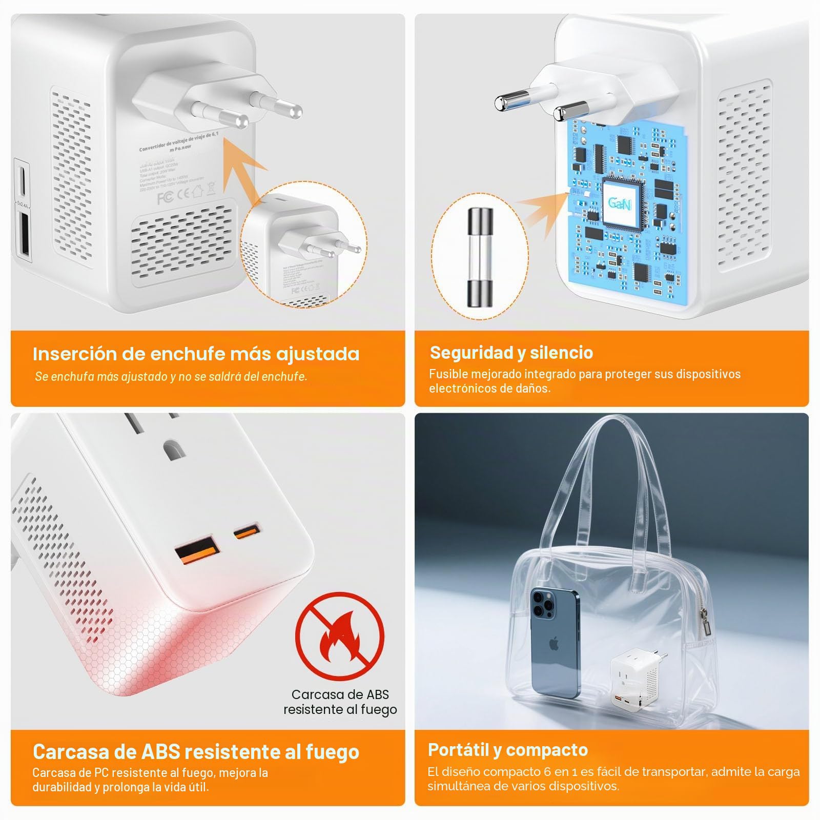 Convertidor de voltaje de 220 V a 110 V, 20 W PD, reduce 220 V a 120 V, convertidor de viaje de Estados Unidos a Europa para más de 80 países, incluyendo la mayoría de países europeos, Francia