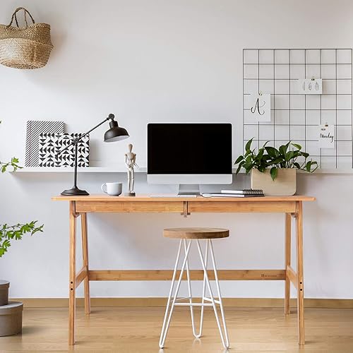 Miniatura 3 de Nnewvante Escritorio para computadora de escritura de 46 pulgadas de bambú para oficina en casa con 2 cajones muebles modernos estación de trabajo