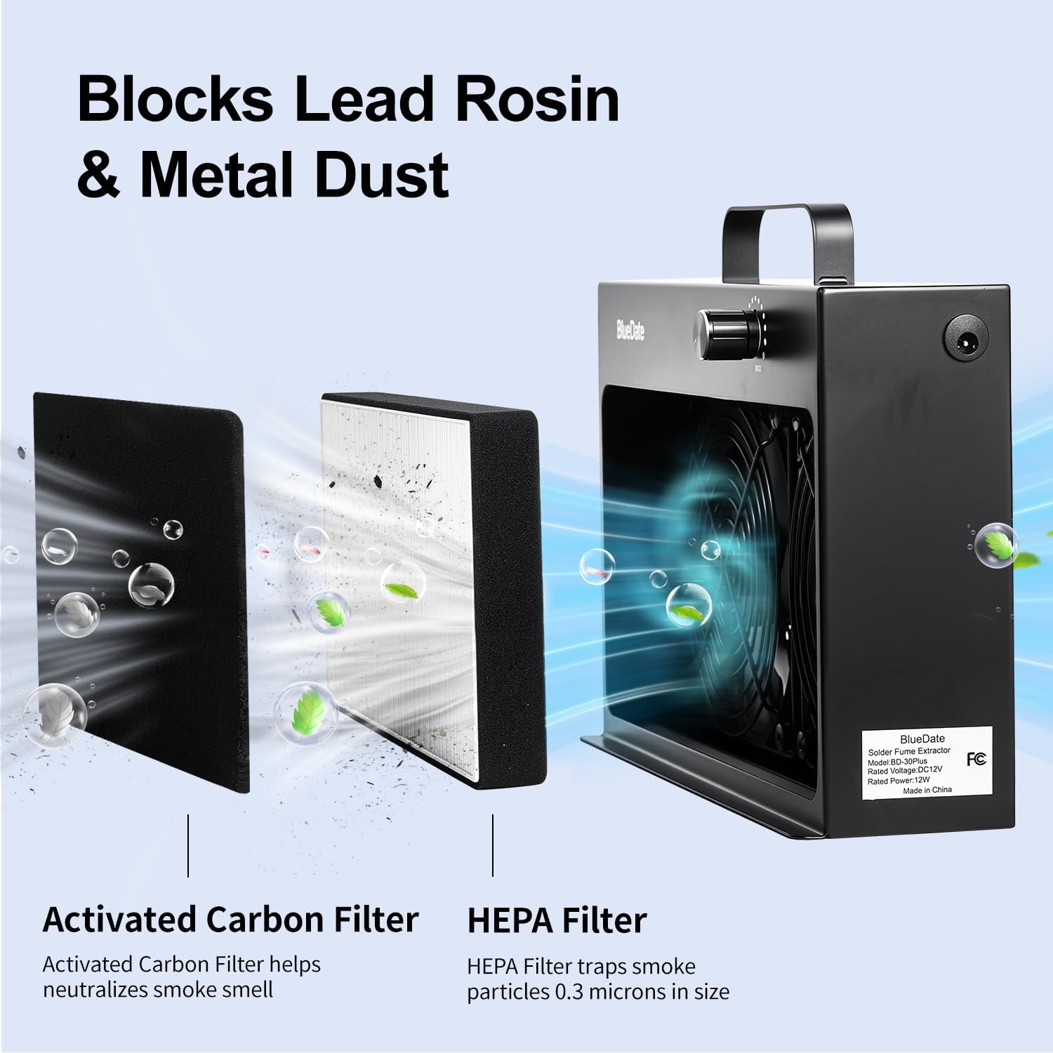 Solder Fume Extractor with HEPA and Carbon Filter - Portable Smoke Absorber + Original Replacement Filter（2 Pack）